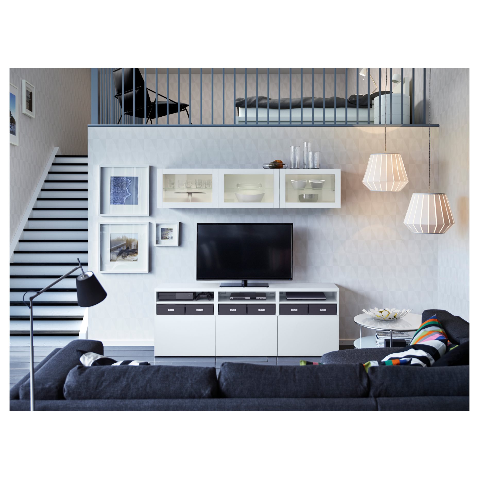 BESTÅ, TV storage combination/glass doors/drawers soft closing, 180x42x192 cm, 794.071.91