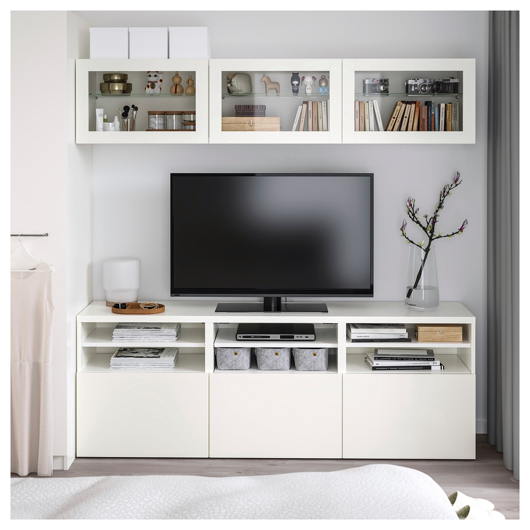 BESTÅ, TV storage combination/glass doors/drawers soft closing, 180x42x192 cm, 794.071.91