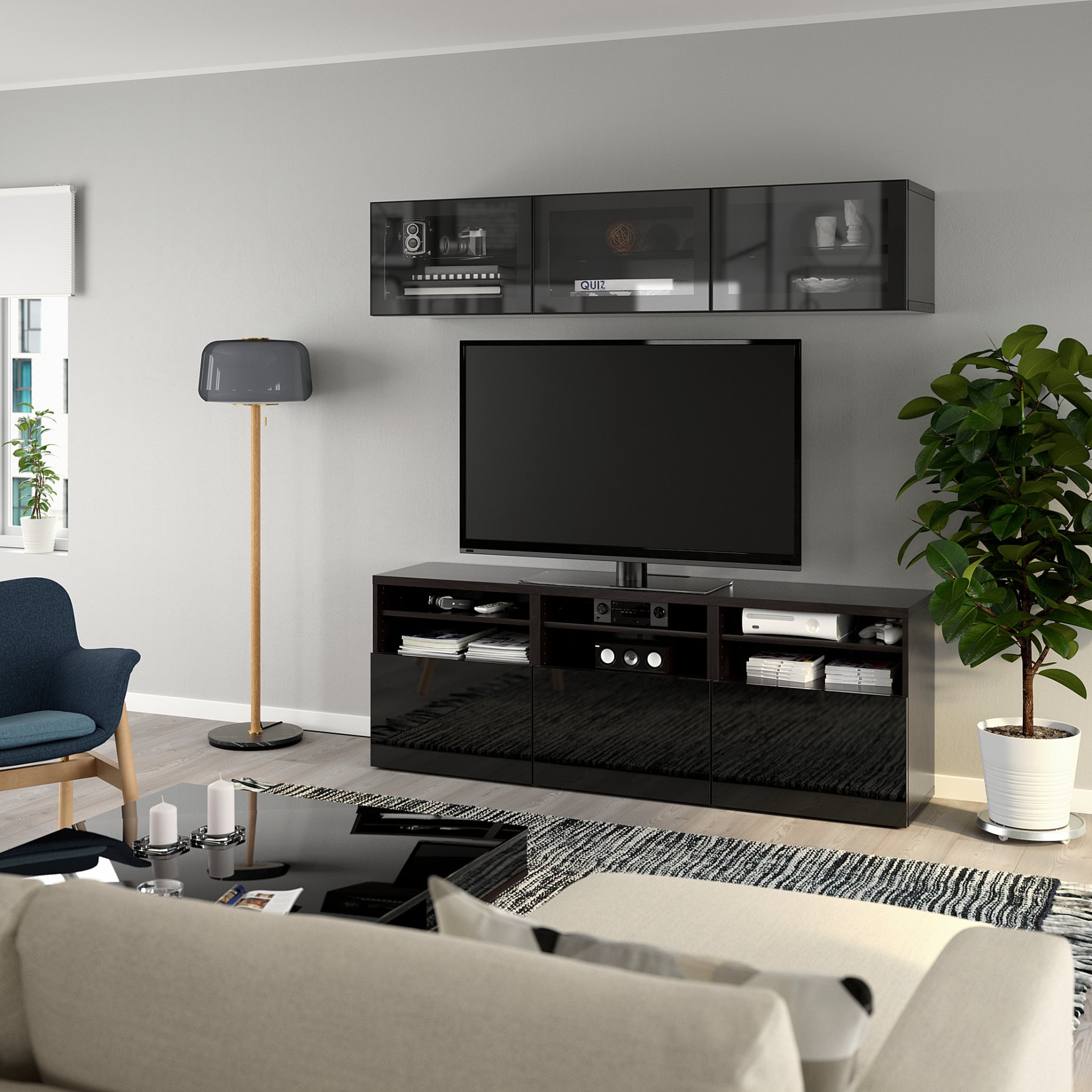 BESTÅ, TV storage combination/glass doors/drawers soft closing, 180x42x192 cm, 794.072.14