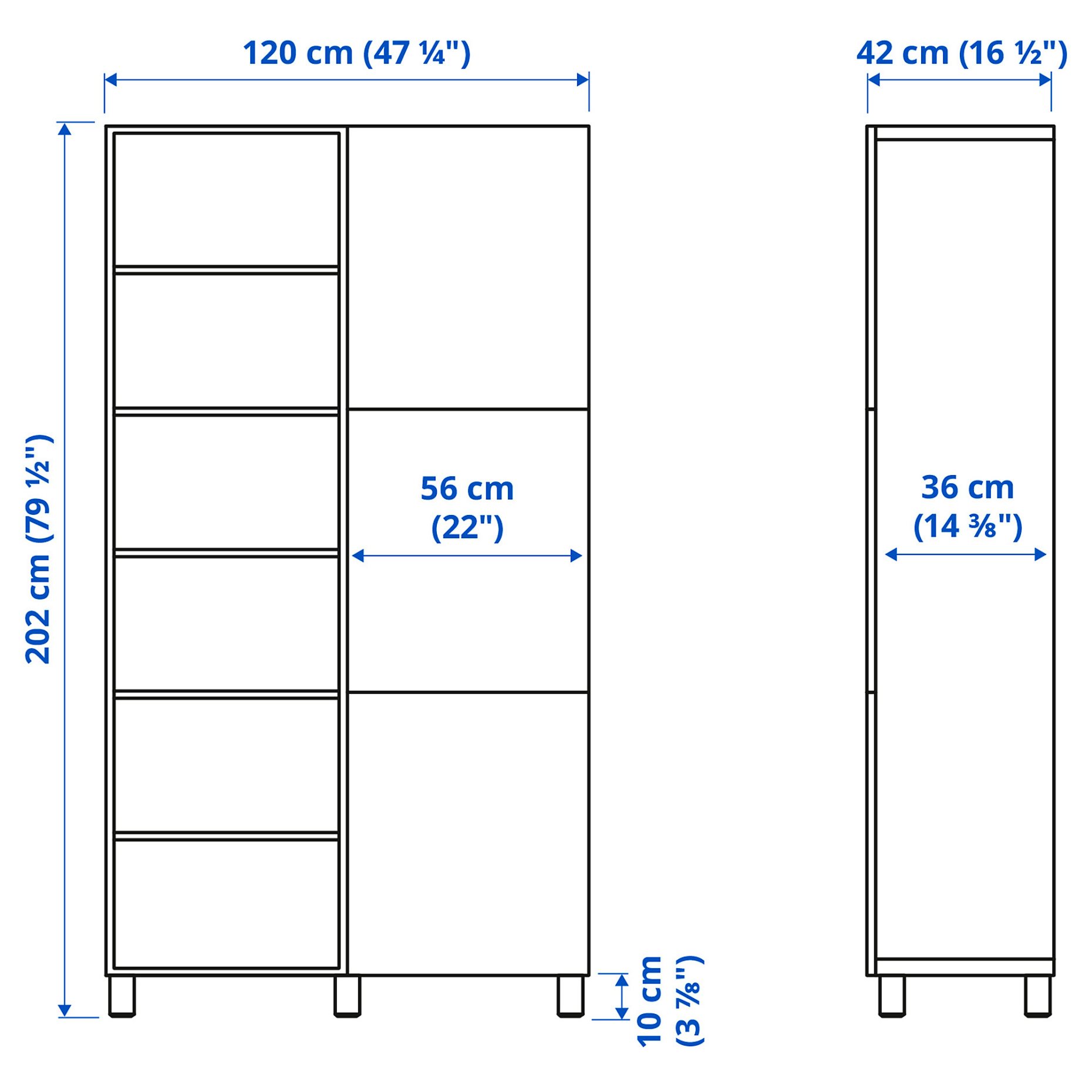 BESTÅ, storage combination with doors, 120x42x202 cm, 794.216.96