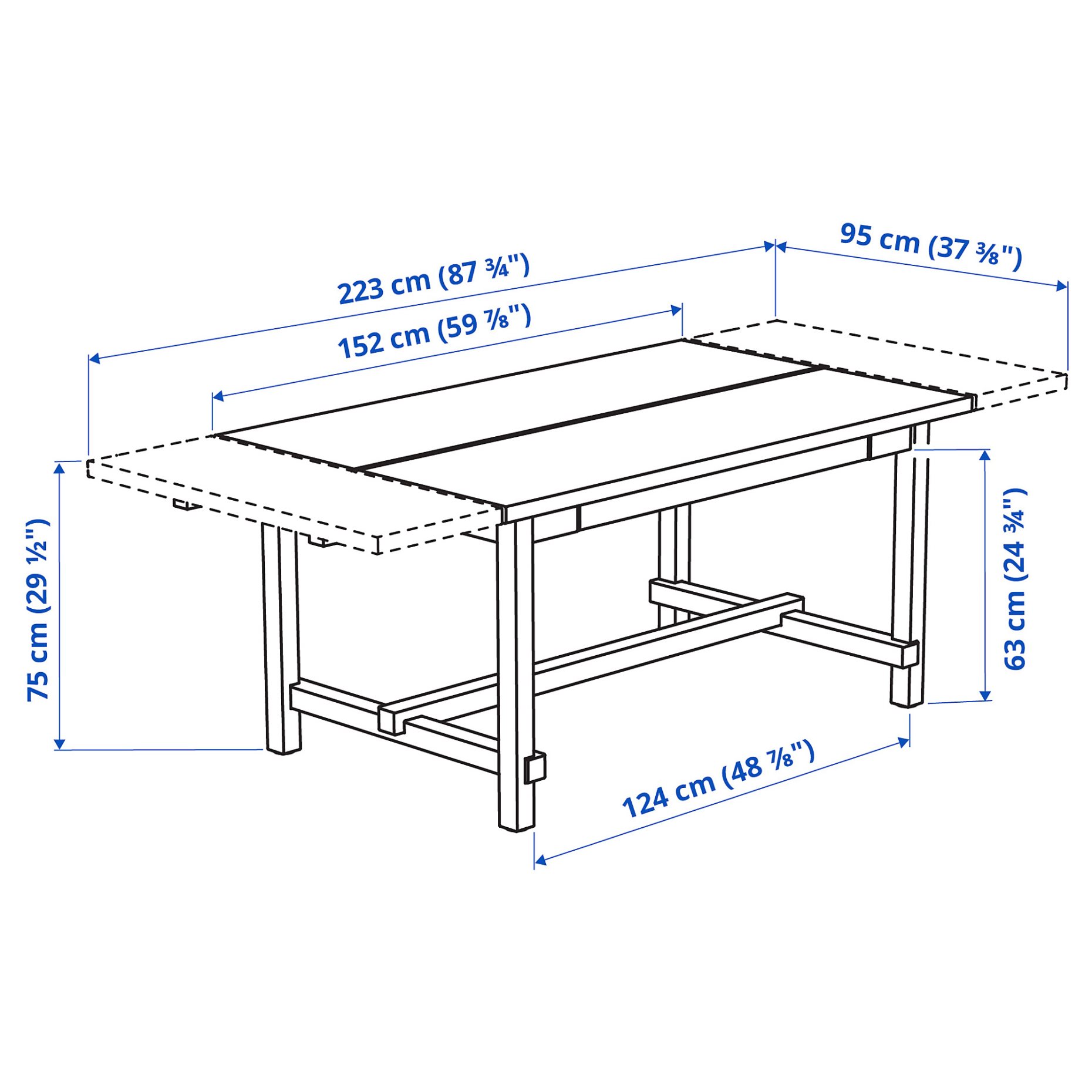 NORDVIKEN/NORRM, table and 4 chairs, 152/223x95 cm, 794.261.80