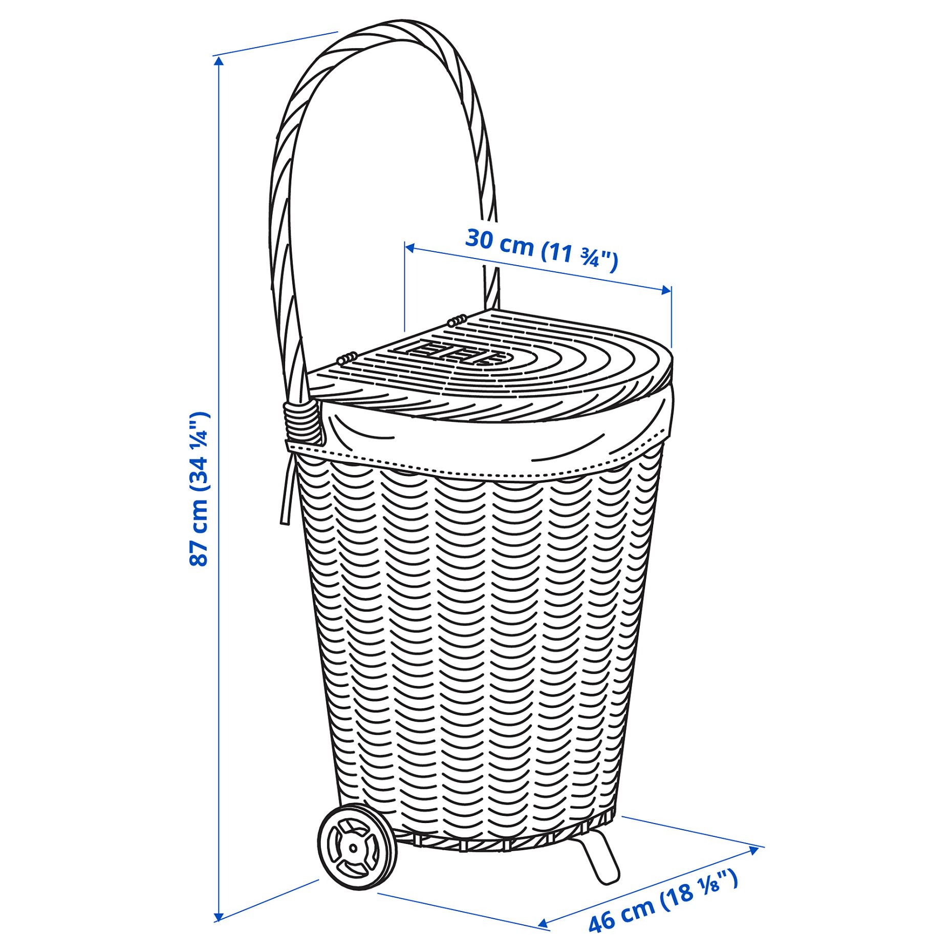 TOLKNING, laundry basket with wheels/handmade, 31 l, 805.126.24
