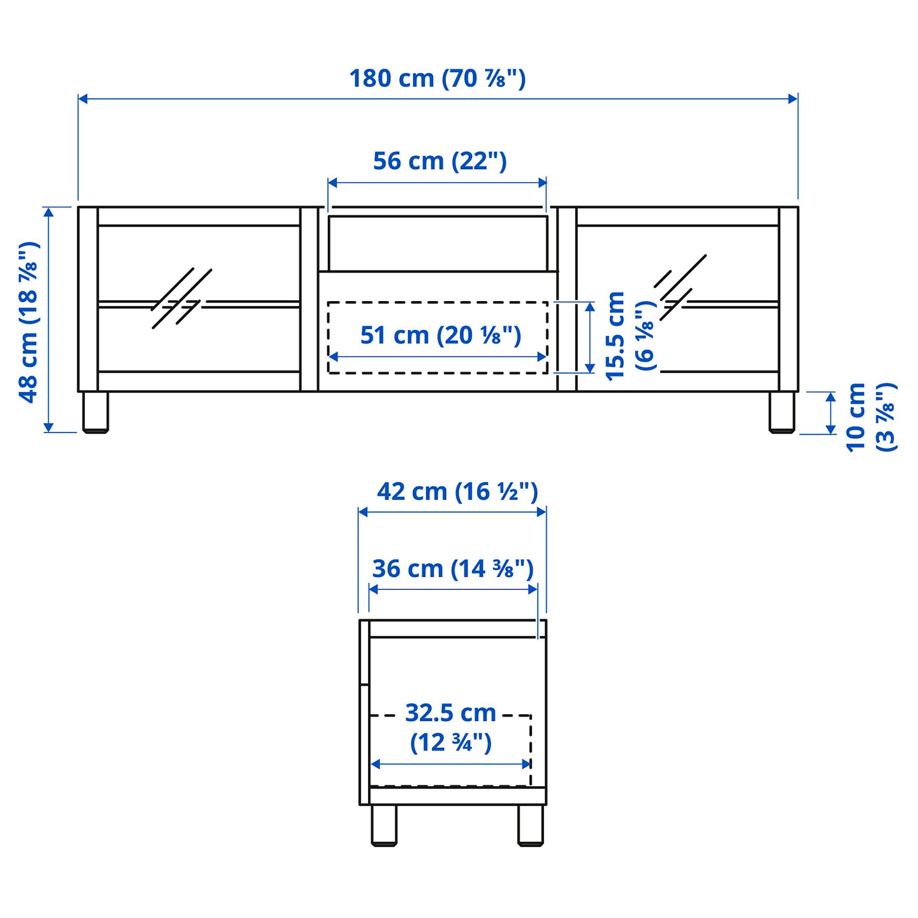 BESTÅ, TV bench with doors/drawer soft closing, 180x42x48 cm, 893.291.88