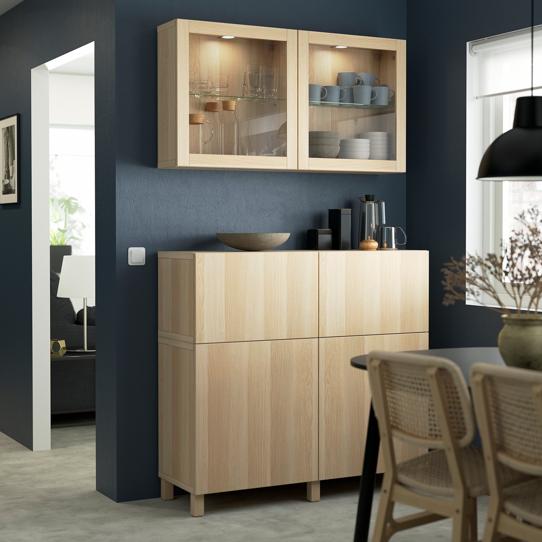 BESTÅ, storage combination with doors/drawers push open, 120x42x213 cm, 893.992.18