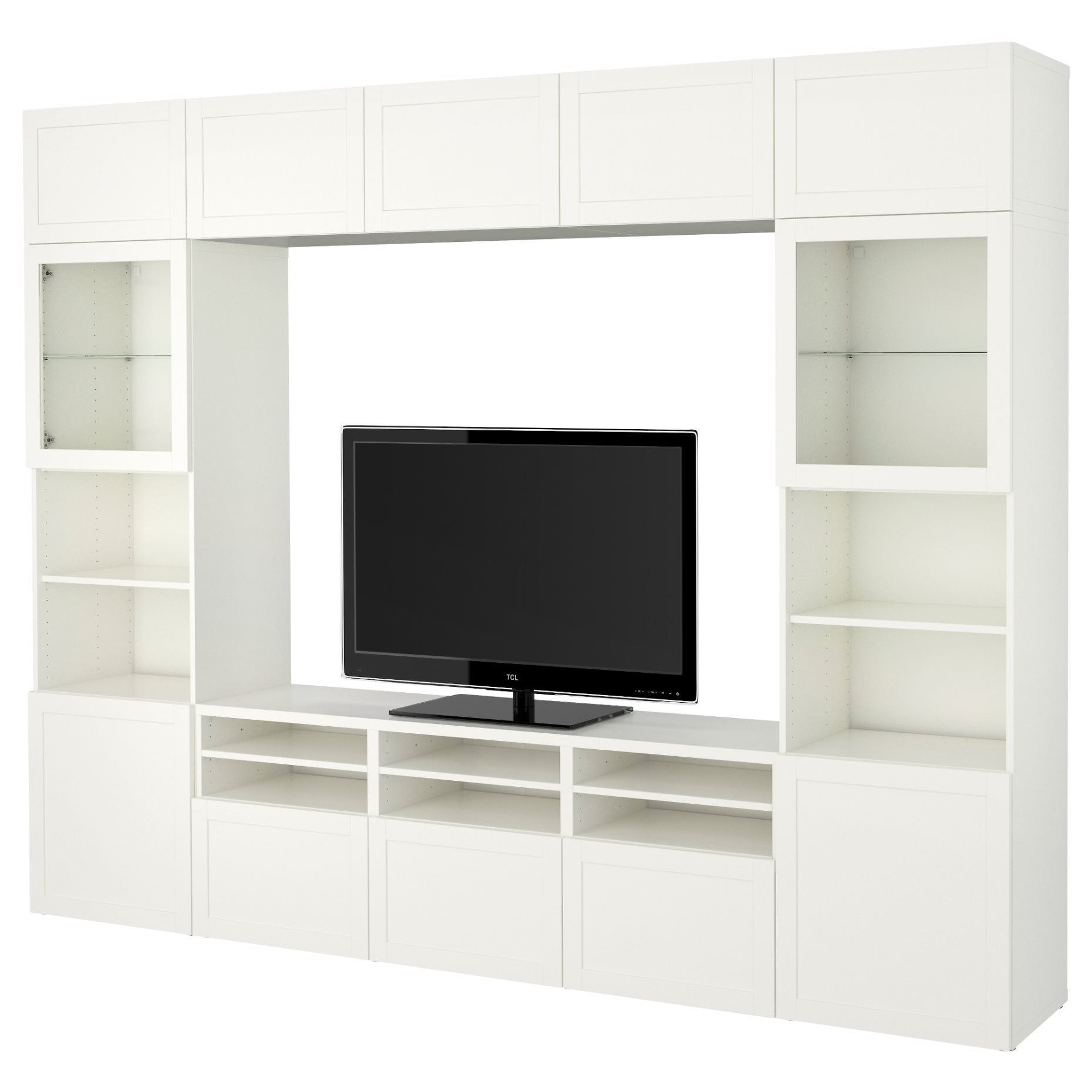 BESTÅ, TV storage combination/glass doors/drawers push open, 300x42x231 cm, 894.112.39