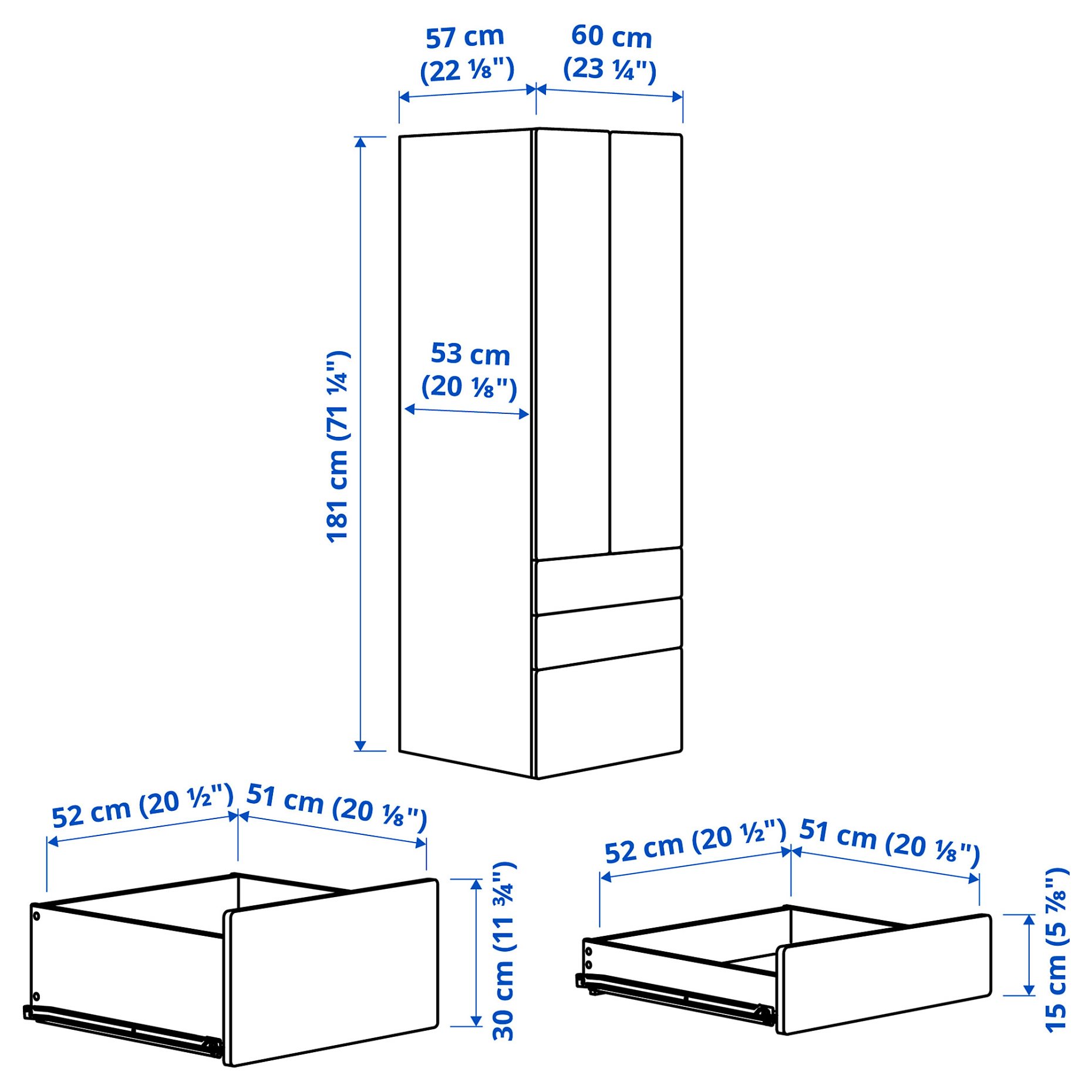 SMASTAD/PLATSA, wardrobe with 3 drawers, 60x57x181 cm, 894.283.10