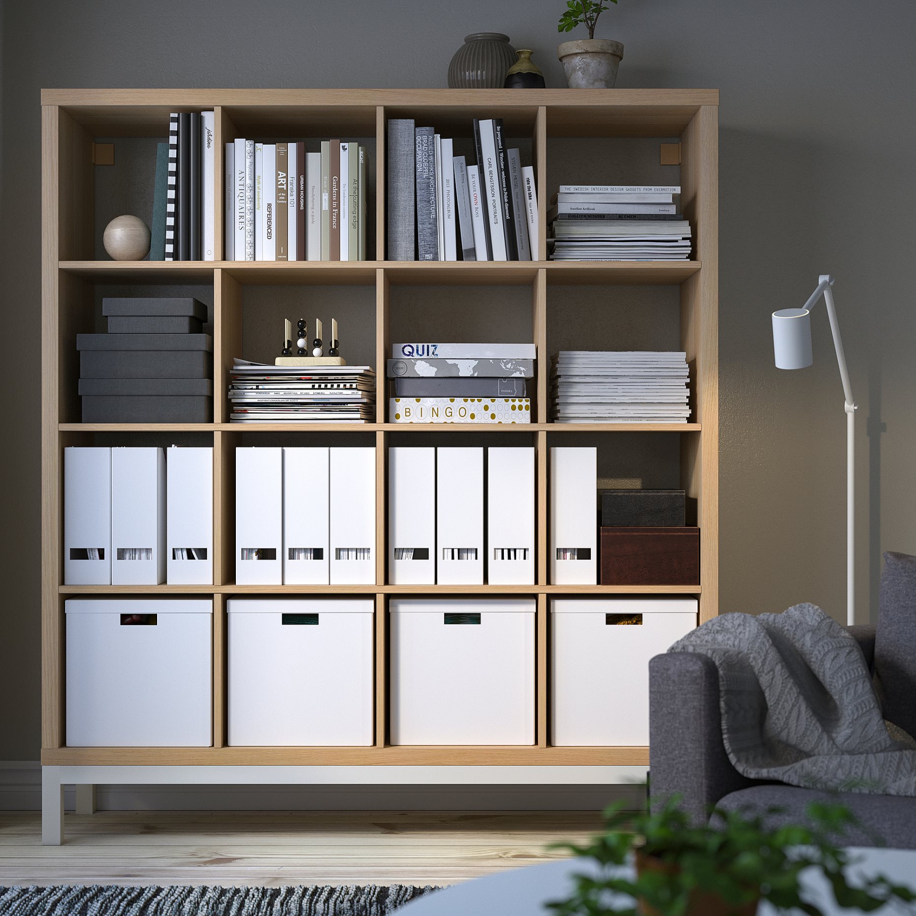 KALLAX, shelving unit with underframe, 147x164 cm, 894.427.21