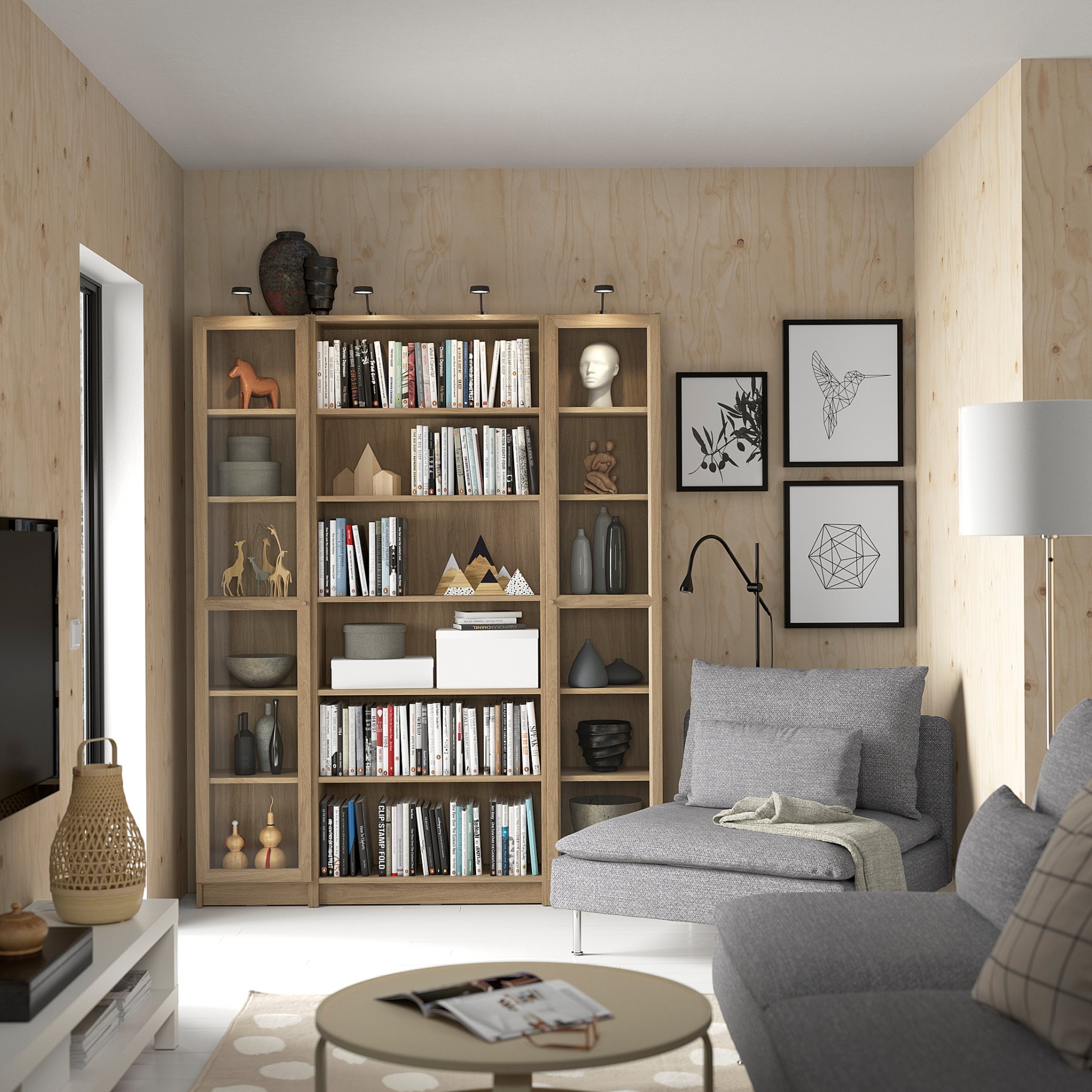 BILLY/OXBERG, bookcase combination with glass doors, 160x202 cm, 894.835.42