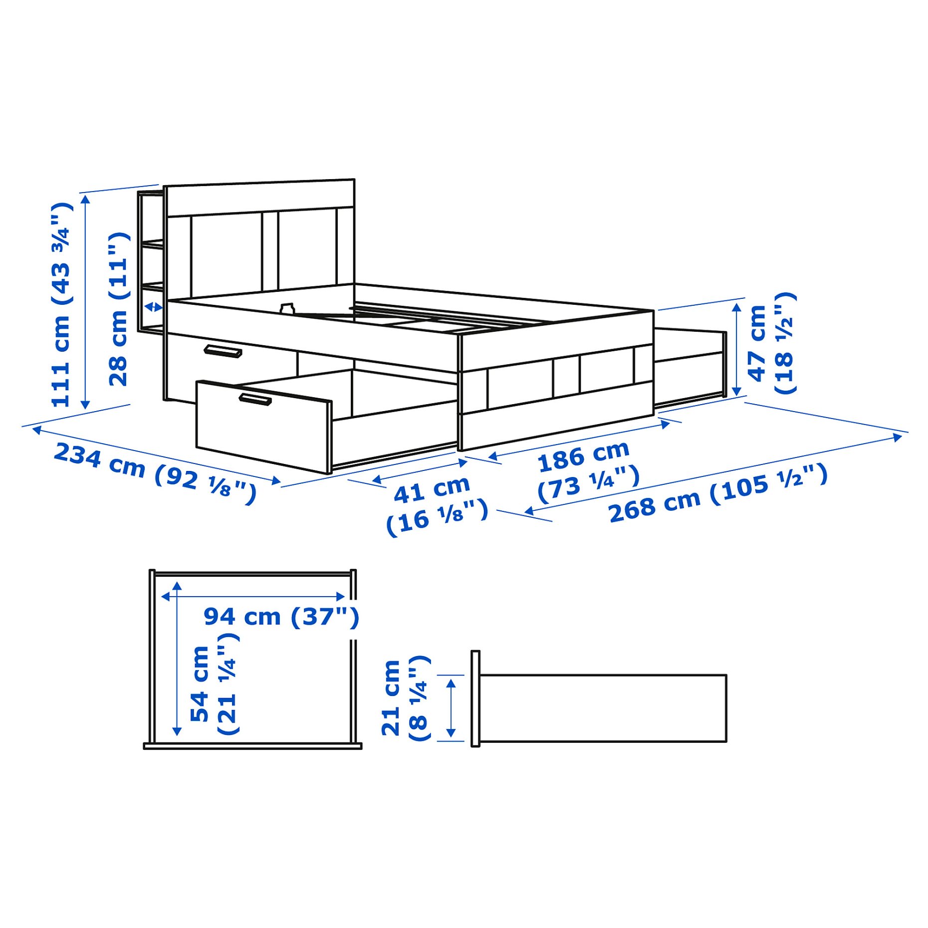 BRIMNES, bed frame with storage and headboard, 180x200 cm, 895.900.28