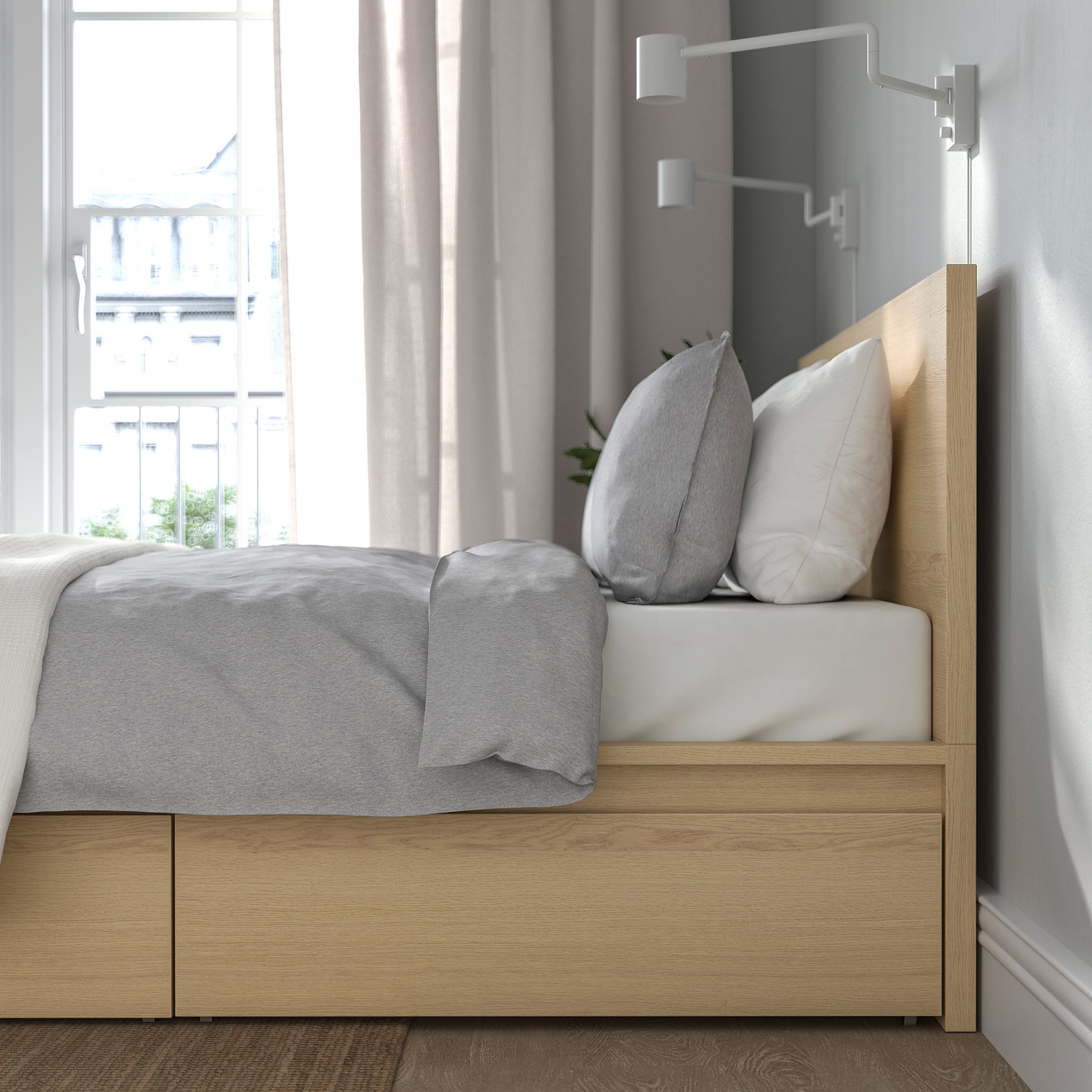 MALM, bed frame/high with 4 storage boxes, 140X200 cm, 991.750.72