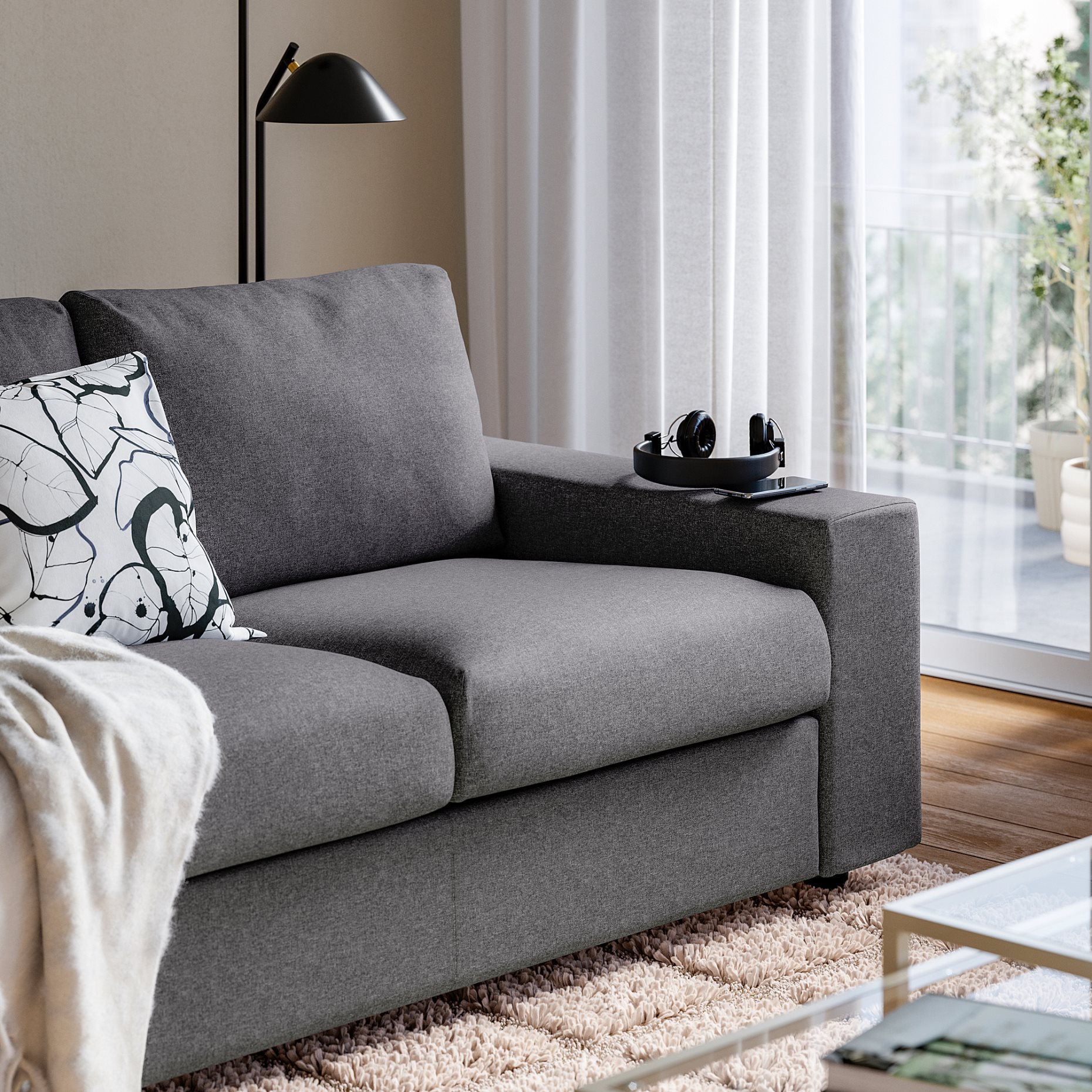 VIMLE, γωνιακός καναπές, 4 θέσεων με πλατιά μπράτσα, 994.017.96