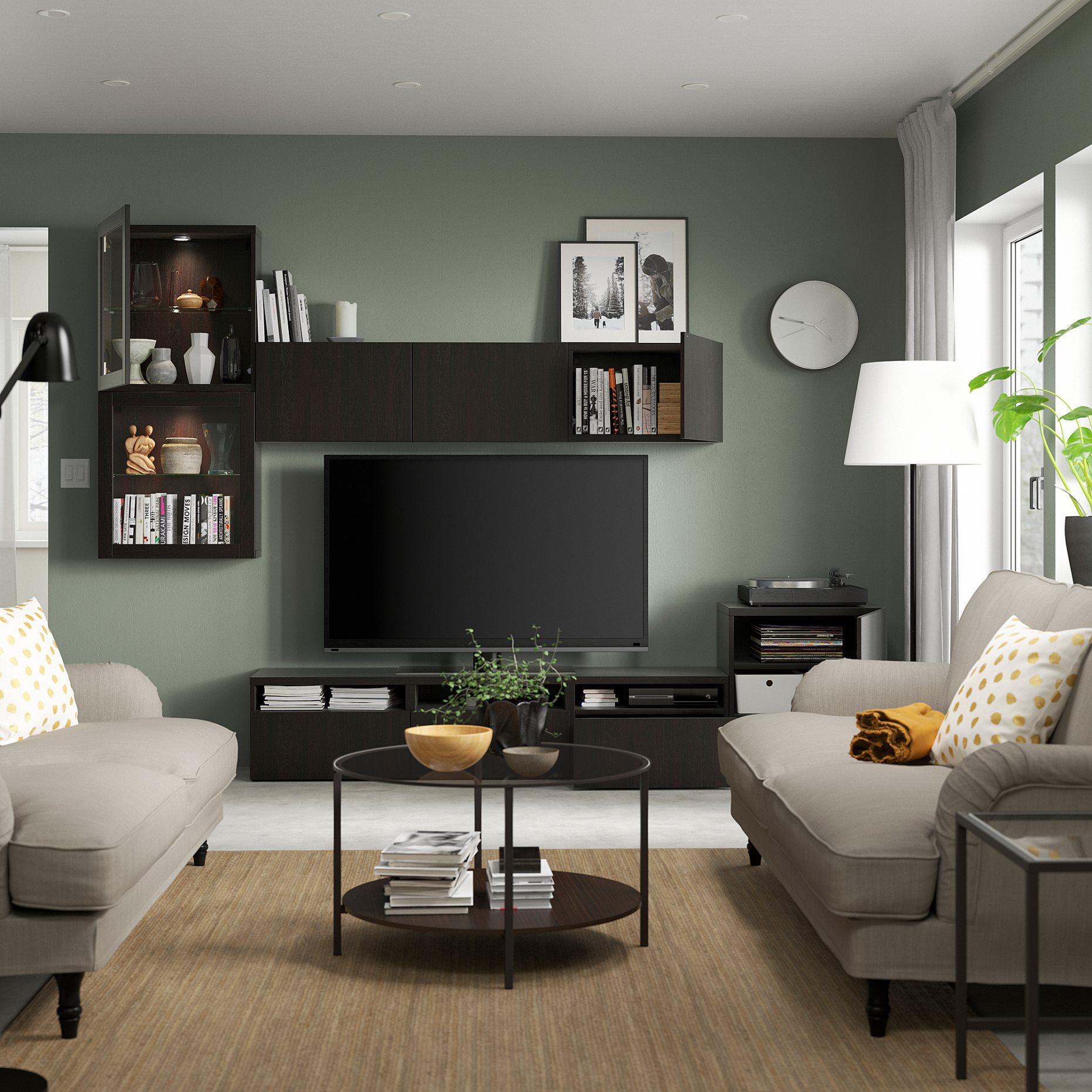 BESTÅ, σύνθεση αποθήκευσης TV/γυάλινες πόρτες/συρτάρια ανοίγματος με πίεση, 300x42x211 cm, 994.067.08