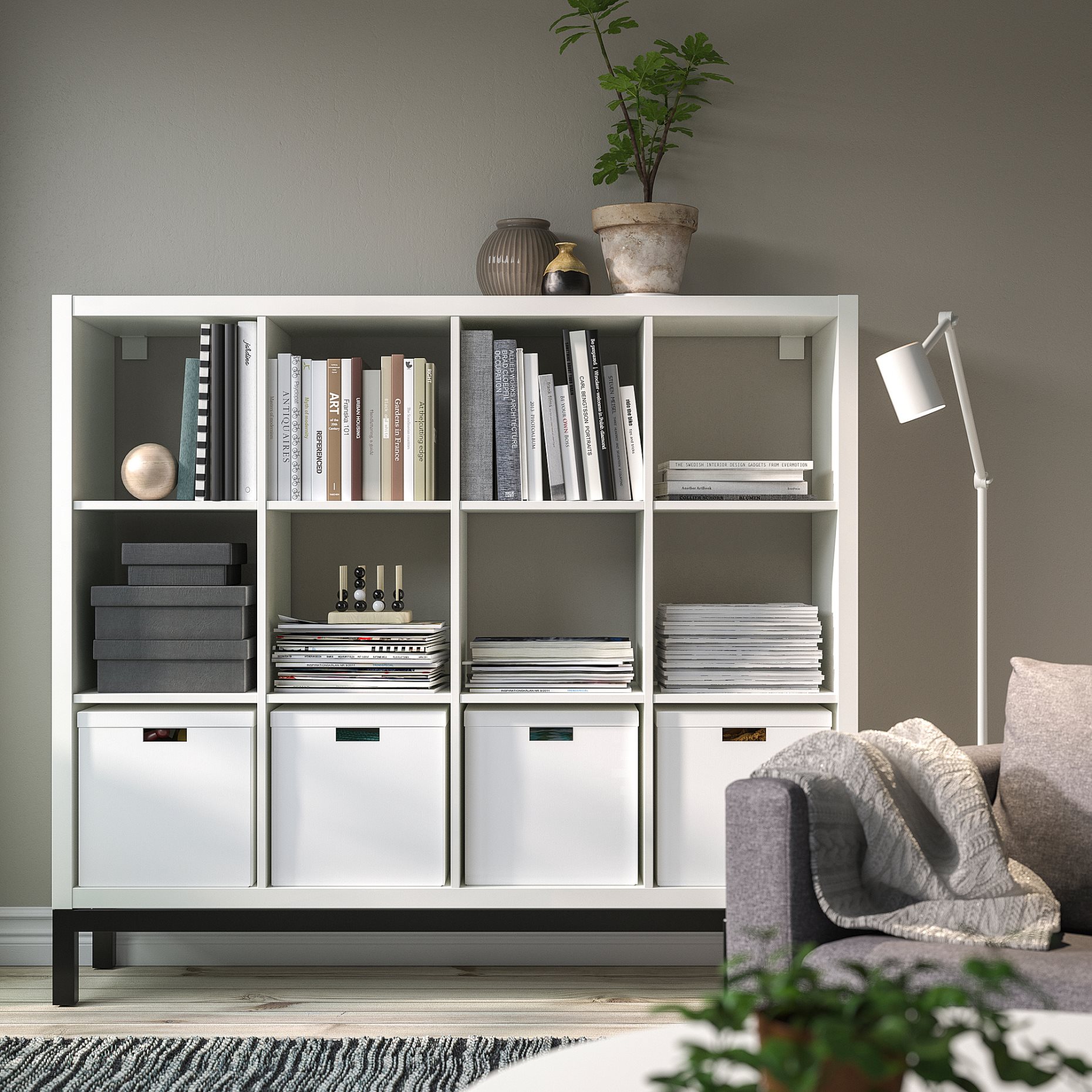 KALLAX, shelving unit with underframe, 147x129 cm, 994.426.93