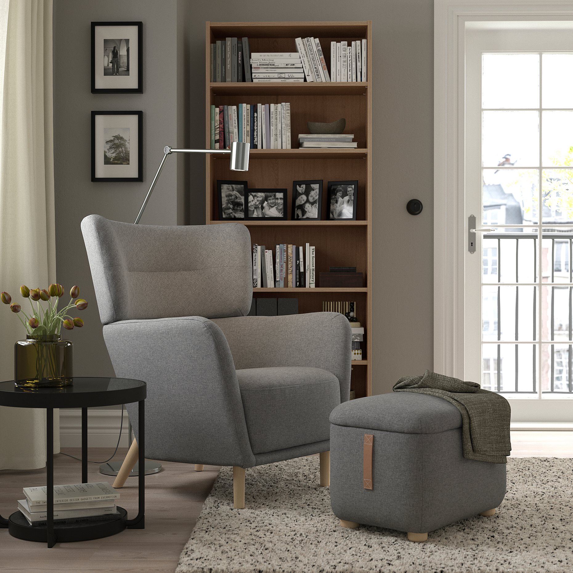 OSKARSHAMN, wing chair with footstool, 994.853.43