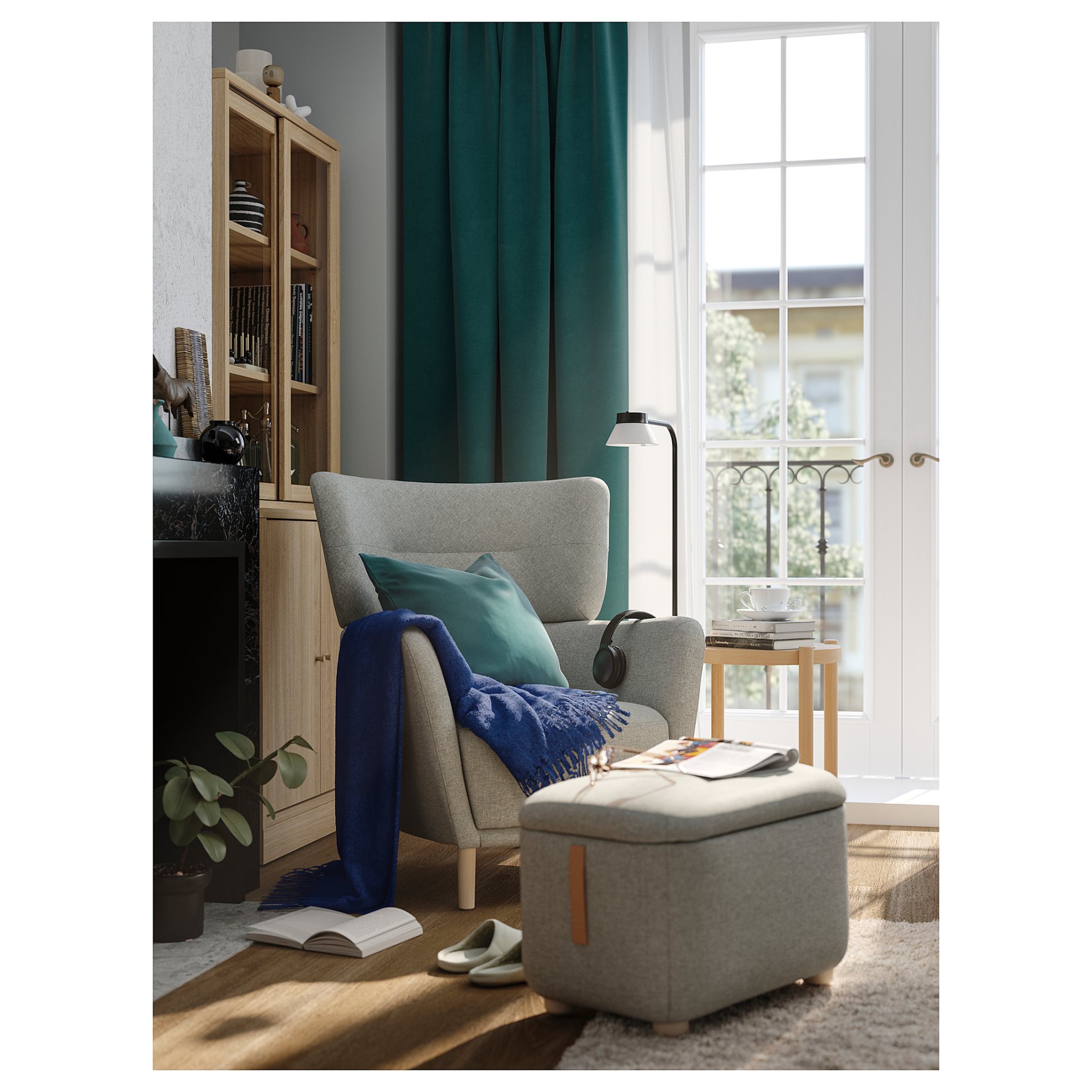 OSKARSHAMN, wing chair with footstool, 994.853.43