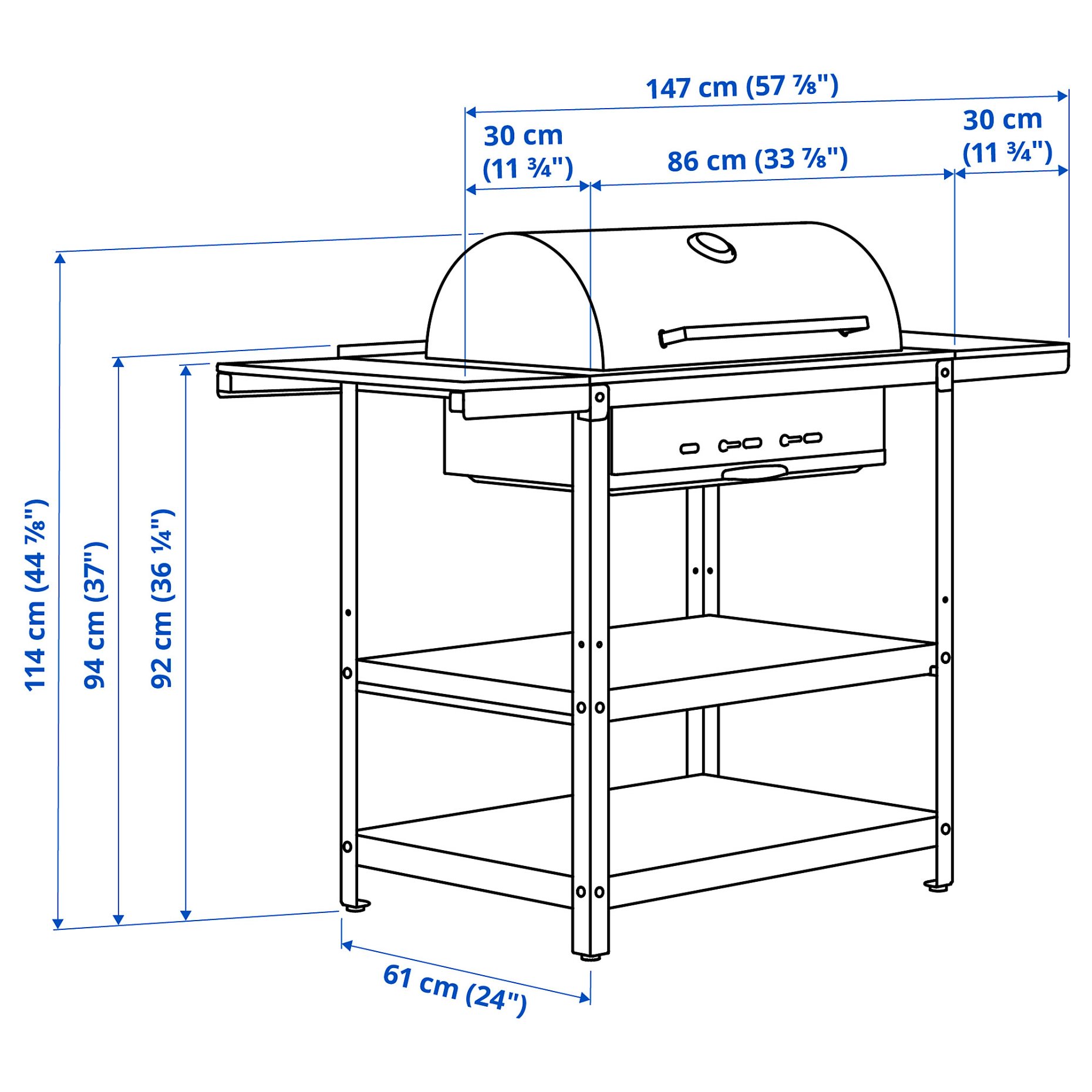 GRILLSKÄR, charcoal barbecue with 2 side tables, 994.952.24