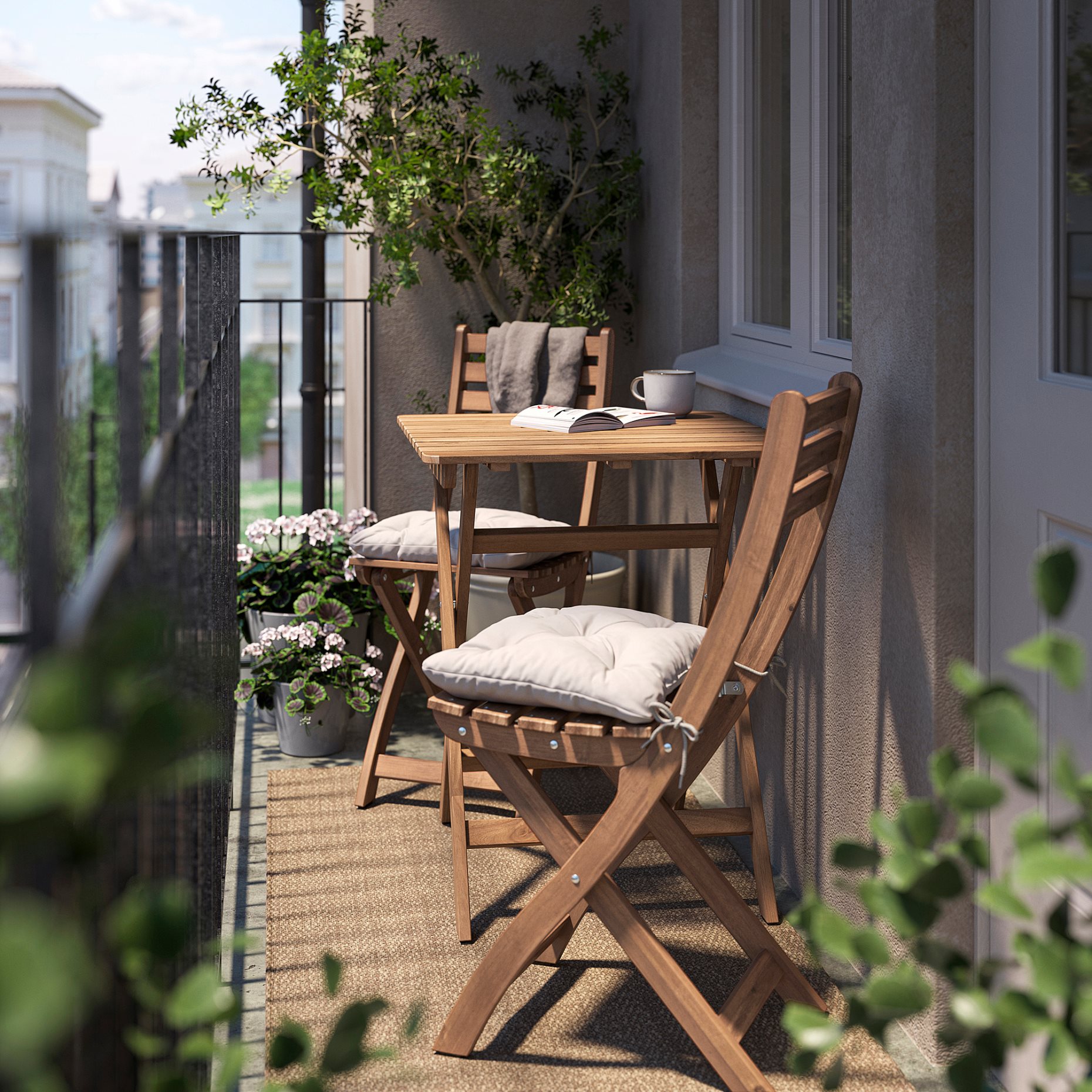 ASKHOLMEN, table and 2 chrairs/foldable/outdoor, 60x62 cm, 995.753.10