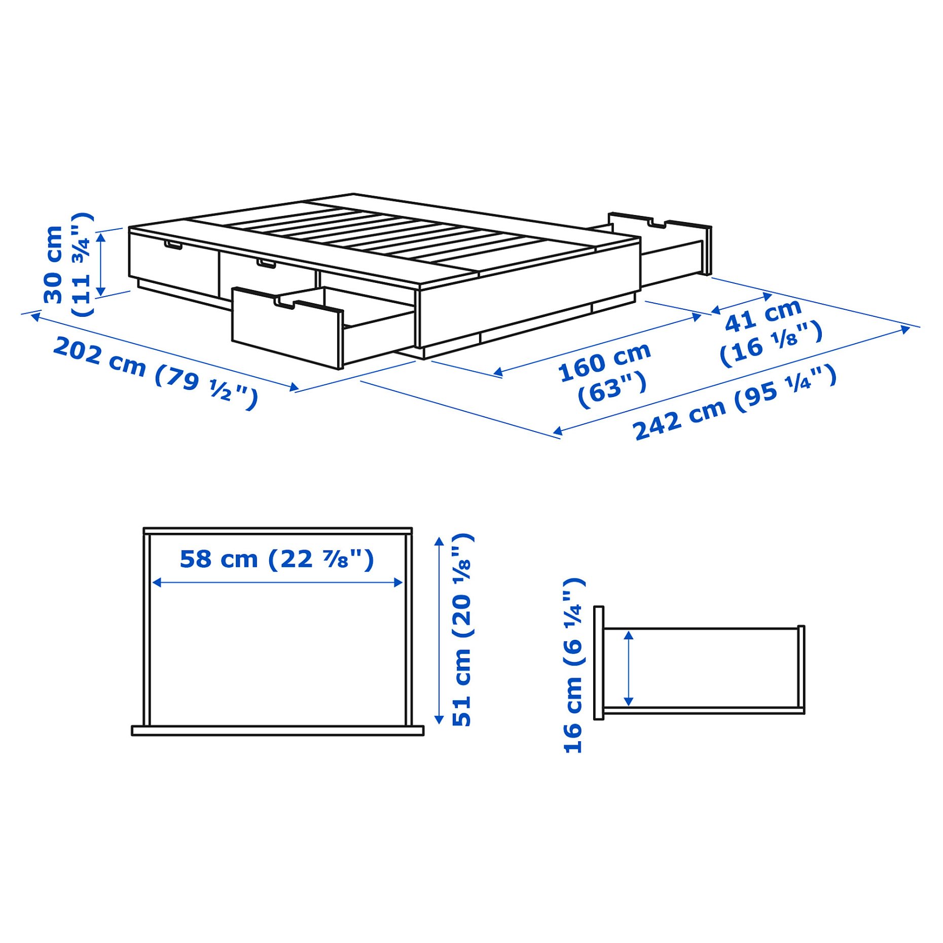NORDLI, κρεβάτι με αποθηκευτικό χώρο, 160x200 cm, 003.498.49