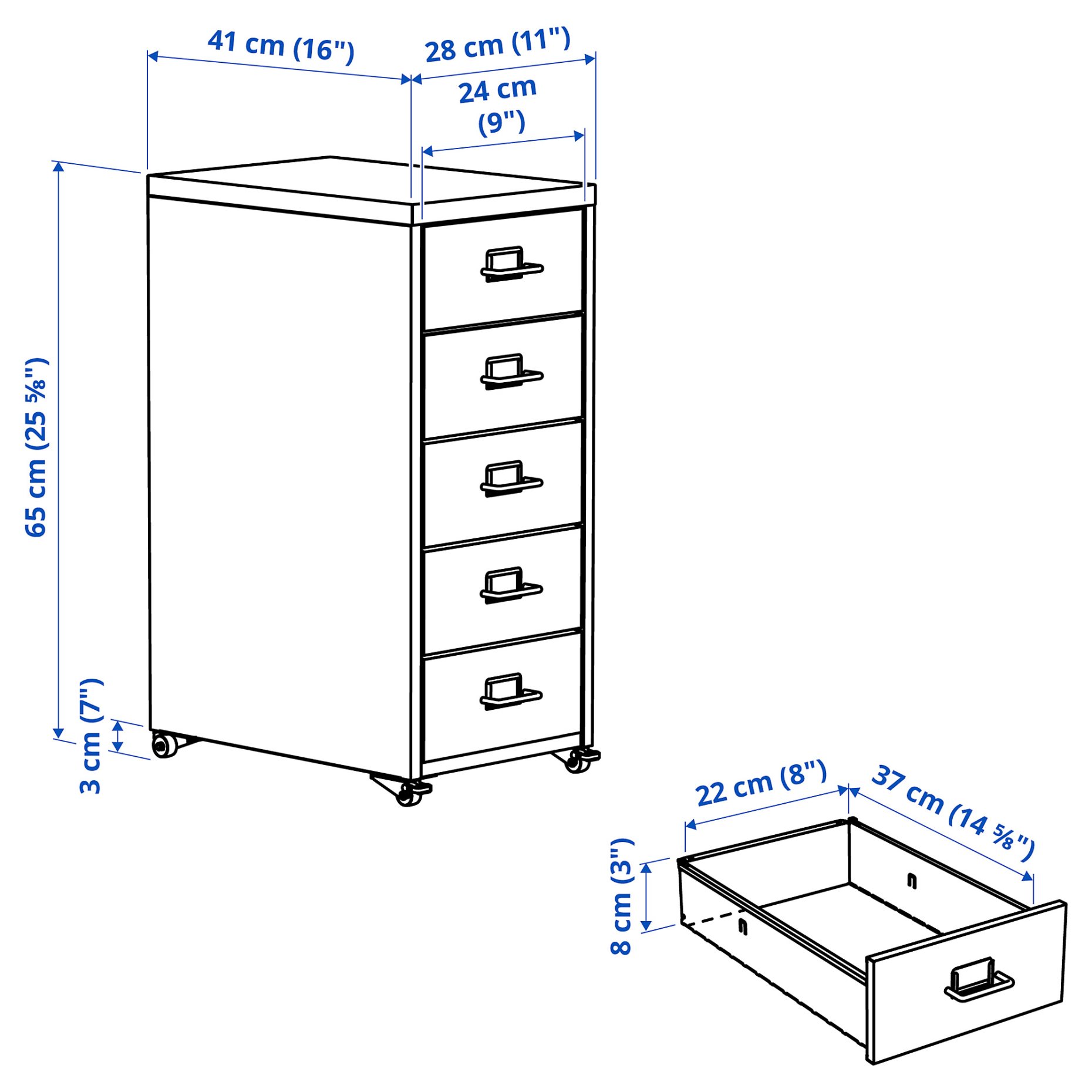 HELMER, drawer unit on castors, 28x65 cm, 006.199.02
