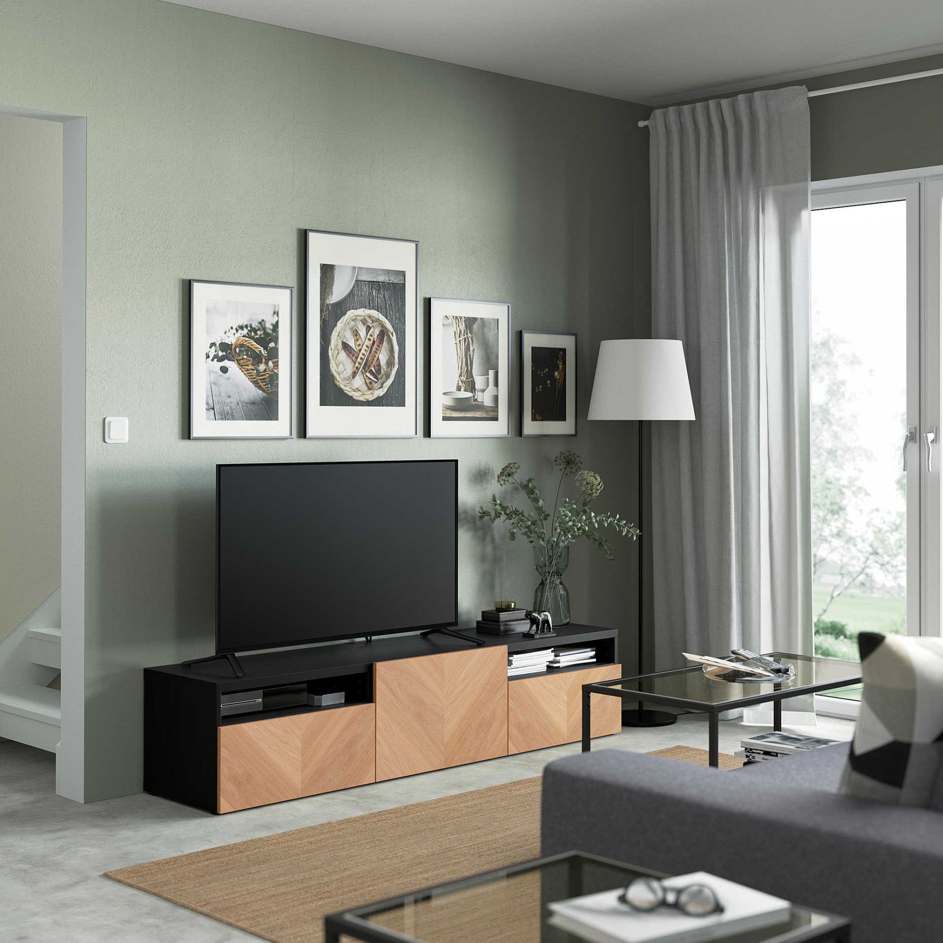 BESTÅ, TV bench with door/drawers push open, 180x42x39 cm, 094.324.53
