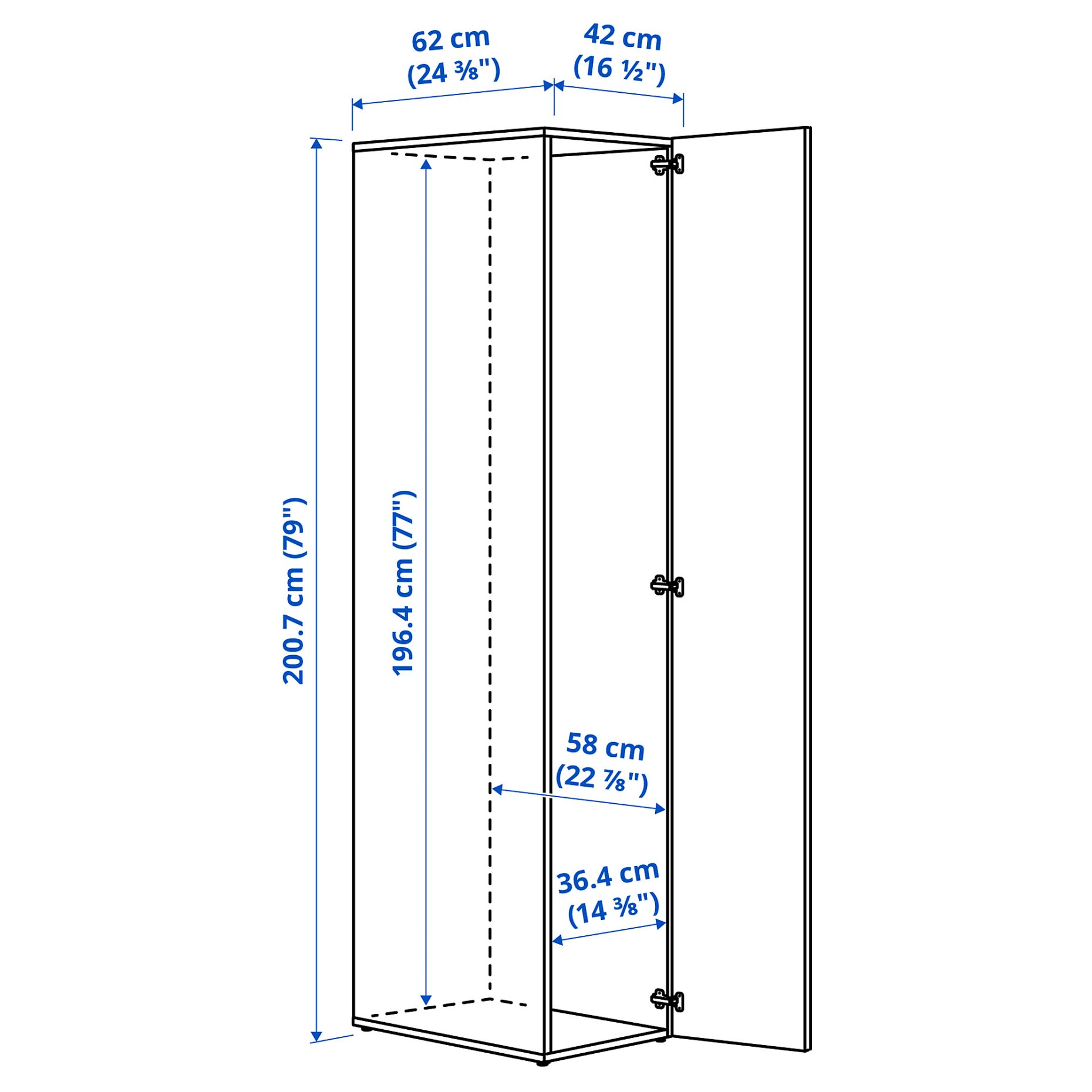 LASTARE, frame with door, 40x62x200 cm, 105.964.72