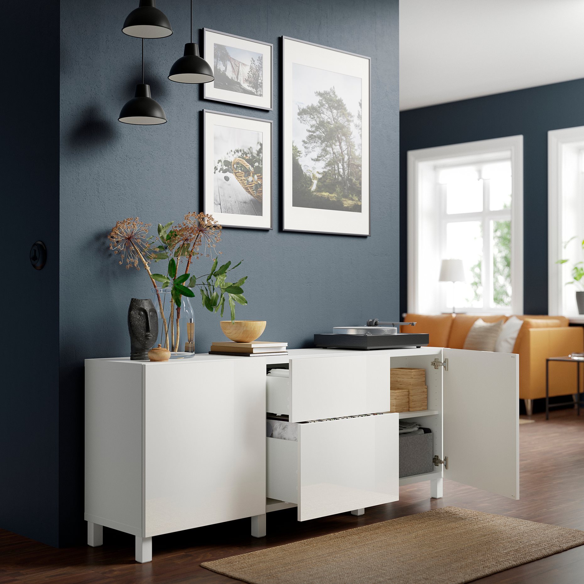 BESTÅ, storage combination with drawers soft-closing, 180x42x74 cm, 191.956.63