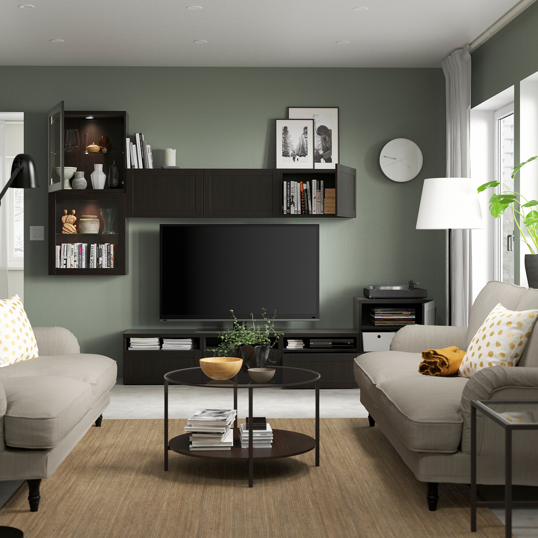 BESTÅ, TV storage combination/glass doors/drawers soft closing, 300x42x211 cm, 194.069.29