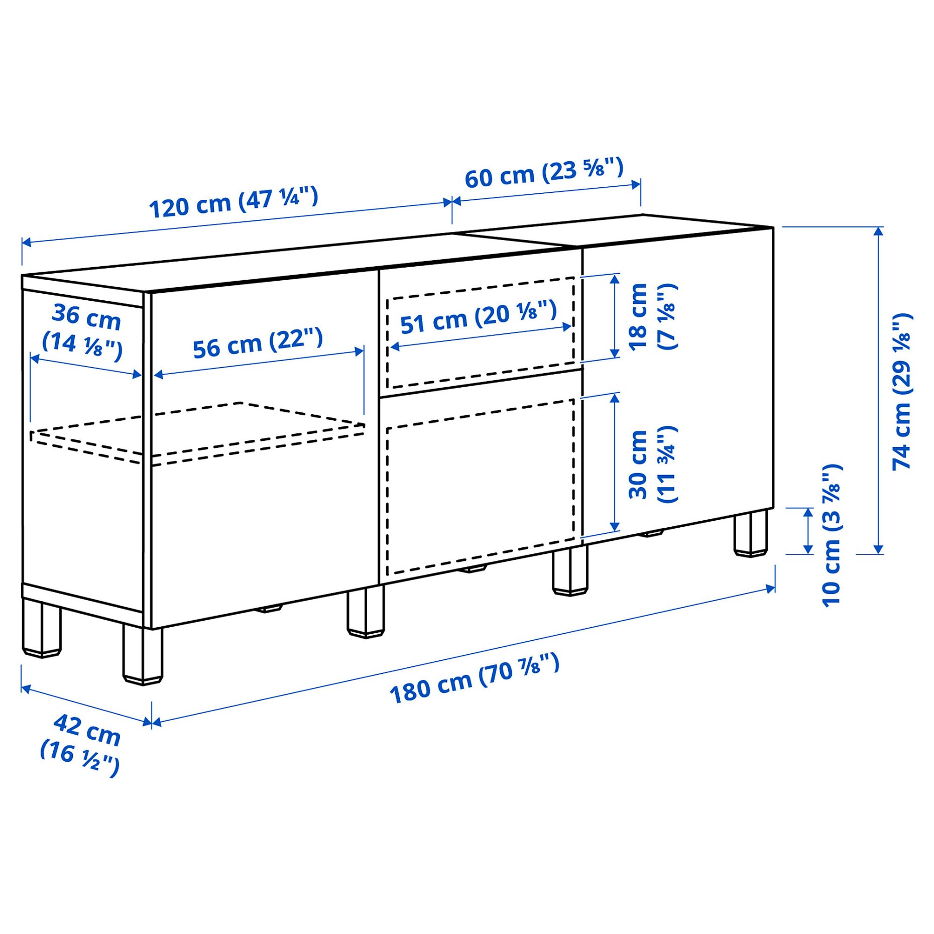BESTÅ, storage combination with drawers soft-closing, 180x42x74 cm, 291.956.72