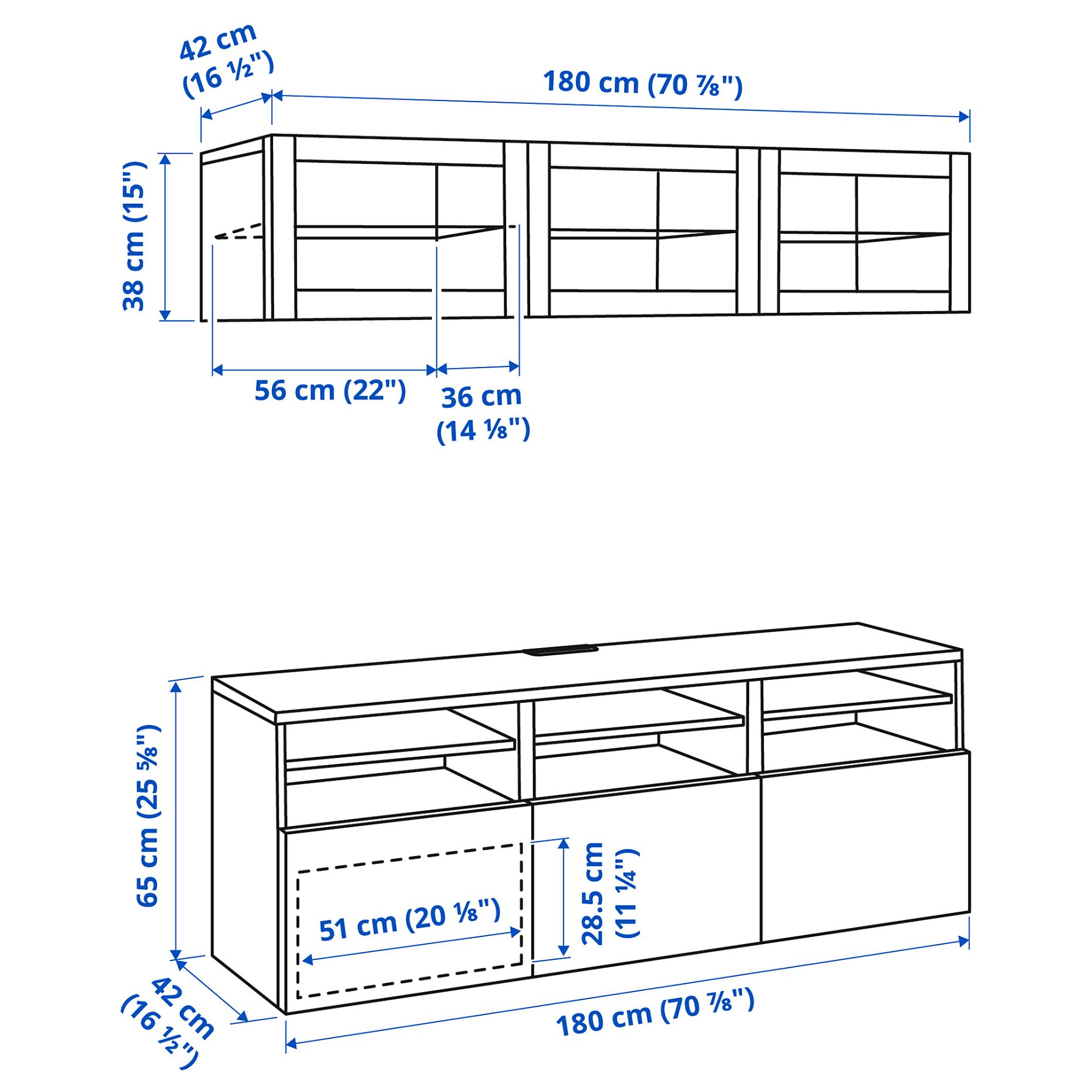 BESTÅ, σύνθεση αποθήκευσης TV/γυάλινες πόρτες/συρτάρια με μαλακό κλείσιμο, 180x42x192 cm, 294.103.70