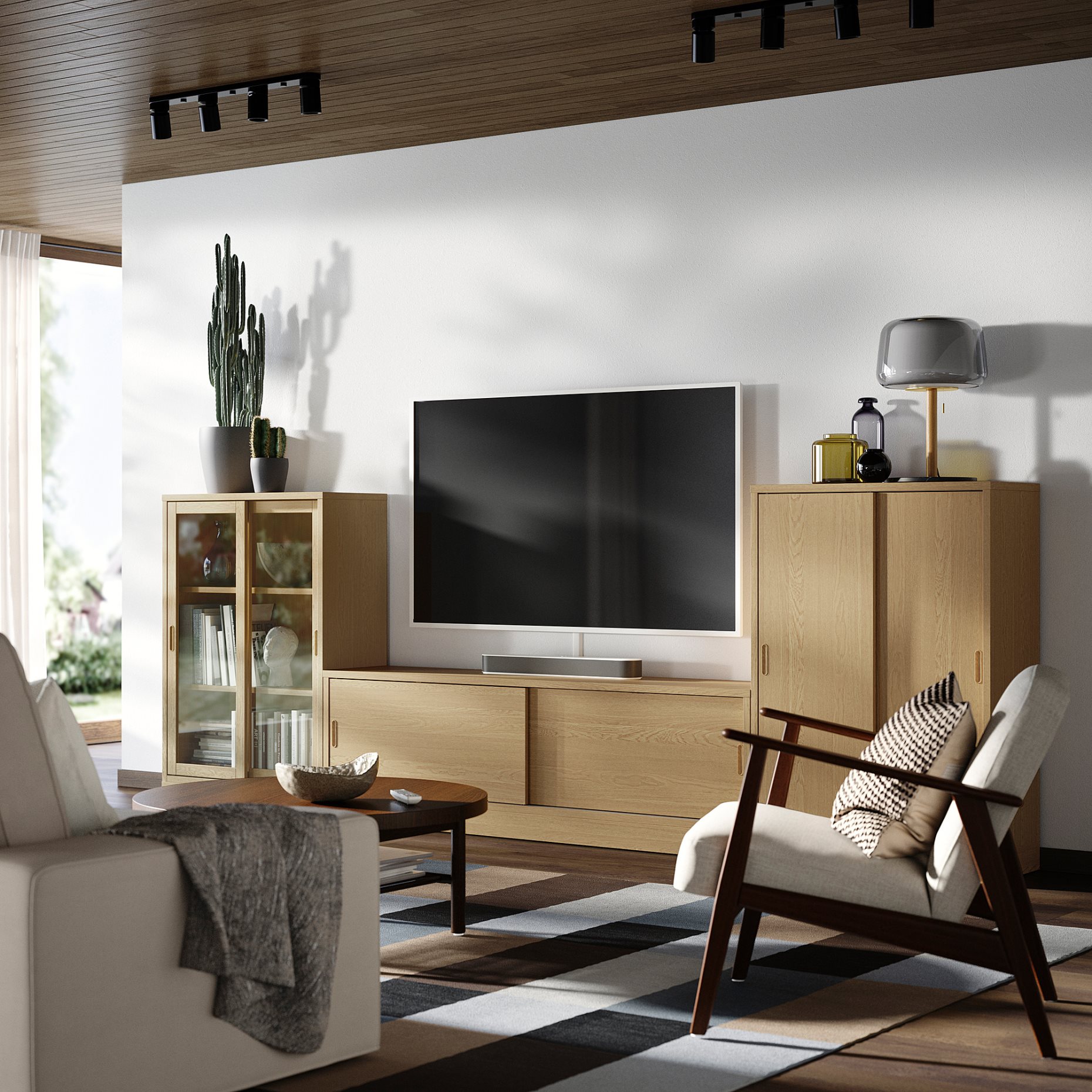 TONSTAD, σύνθεση αποθήκευσης TV με συρόμενες πόρτες, 342x37x120 cm, 295.150.65