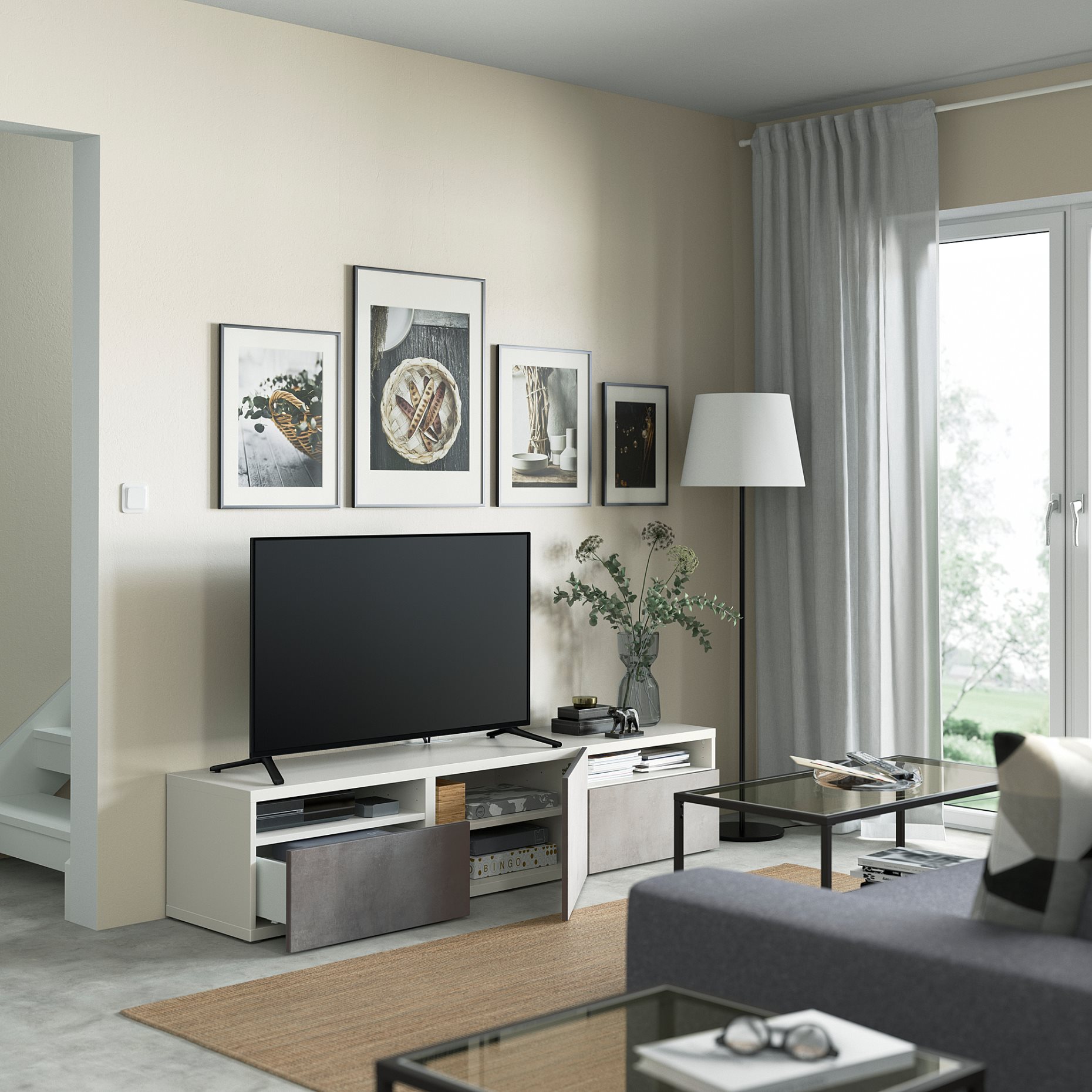 BESTÅ, TV bench with door/drawers push open, 180x42x39 cm, 394.324.75