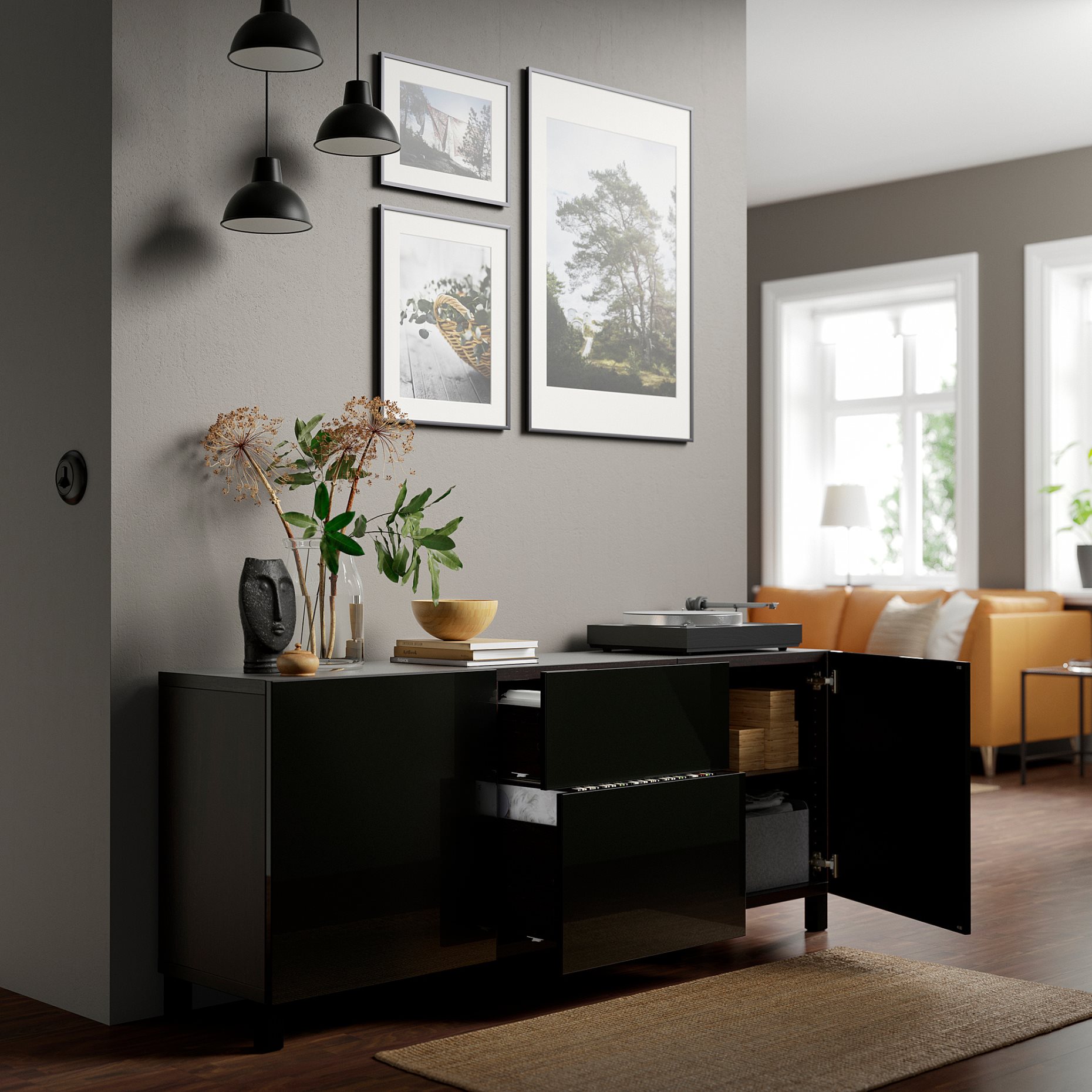 BESTÅ, storage combination with drawers soft-closing, 180x42x74 cm, 491.955.91