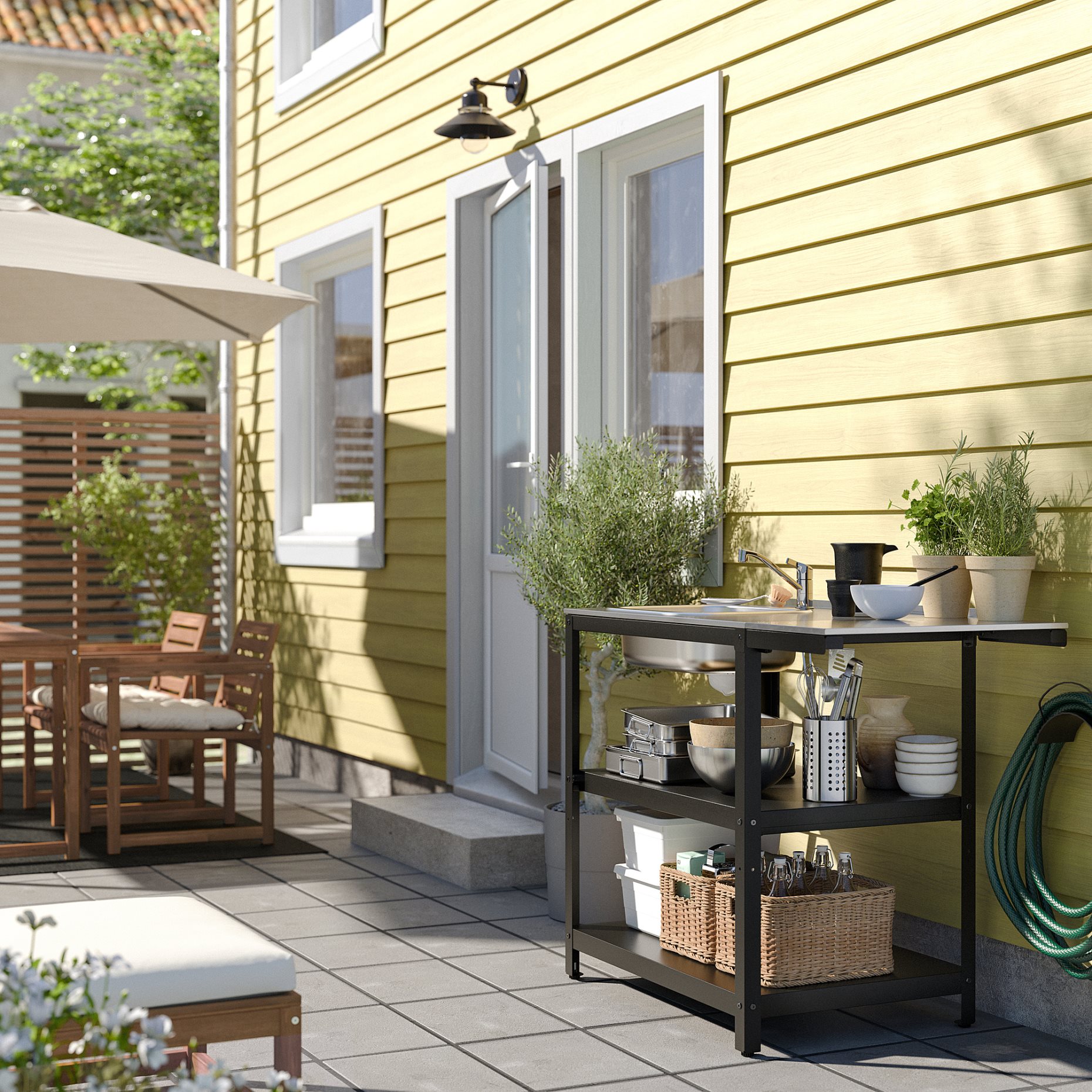 GRILLSKÄR, sink unit with side table/outdoor, 93/116x61 cm, 494.952.26