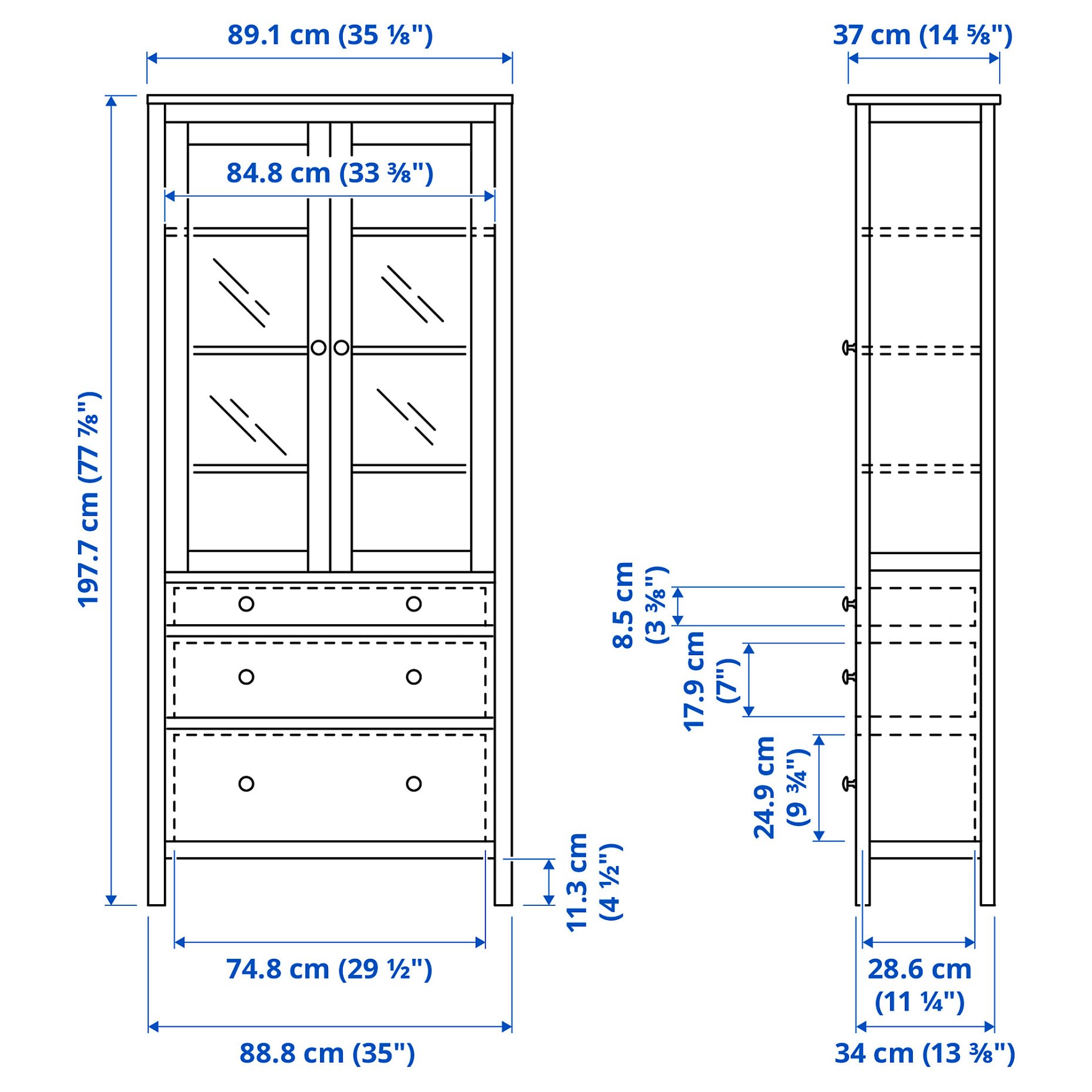 HEMNES, ντουλάπι 3 συρτάρια, γυάλινη πόρτα, 504.135.07