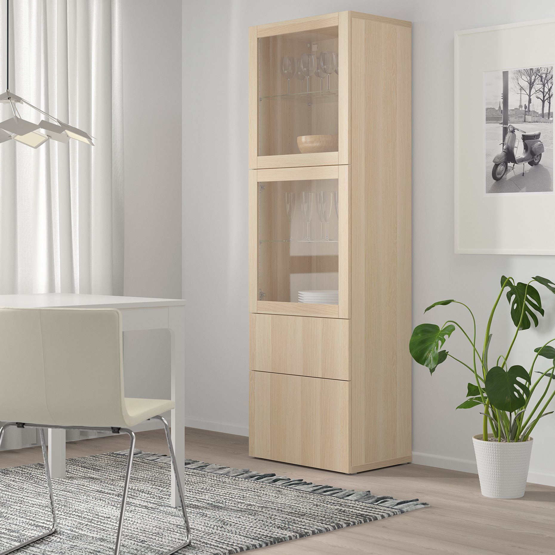 BESTÅ, storage combination with glass doors/drawers soft closing, 60x42x193 cm, 593.008.60