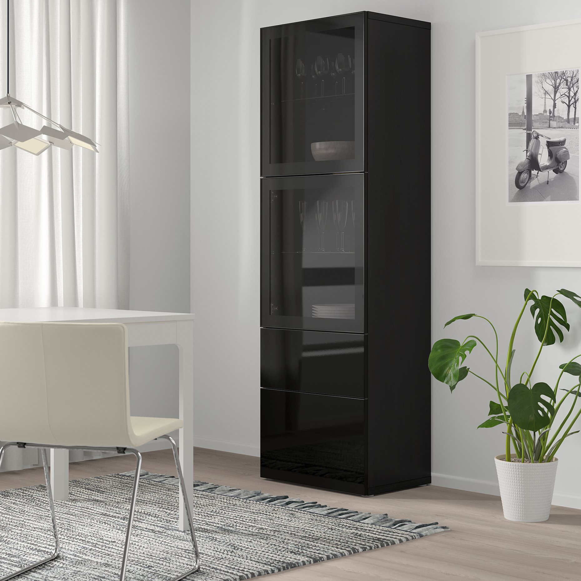 BESTÅ, storage combination with glass doors/drawers soft closing, 60x42x193 cm, 693.011.09