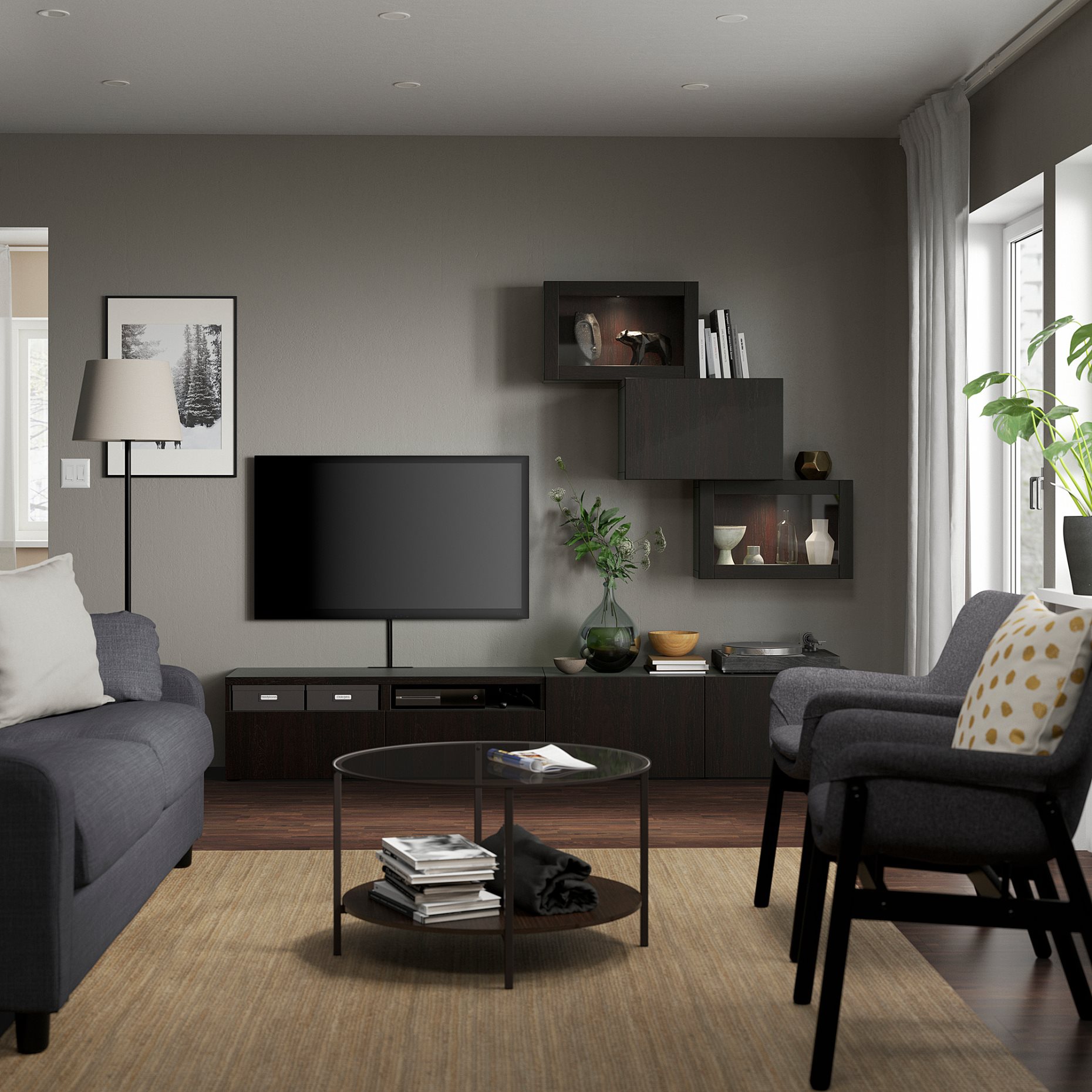 BESTÅ, TV storage combination/glass doors/drawers push open, 240x42x190 cm, 694.112.97