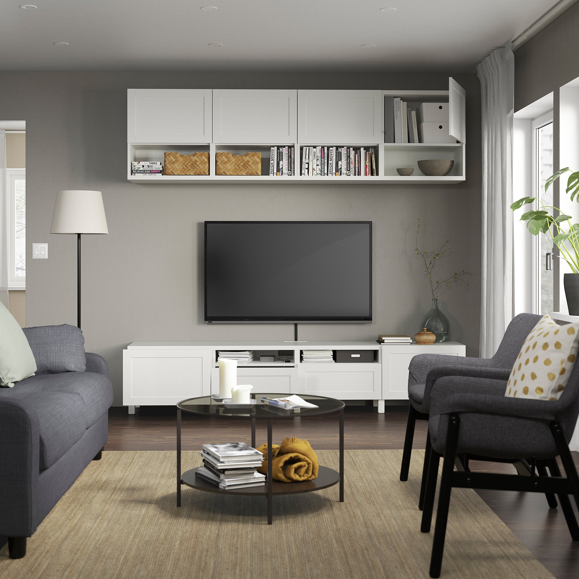 BESTÅ, TV storage combination/doors/drawers push open, 240x42x230 cm, 694.119.52