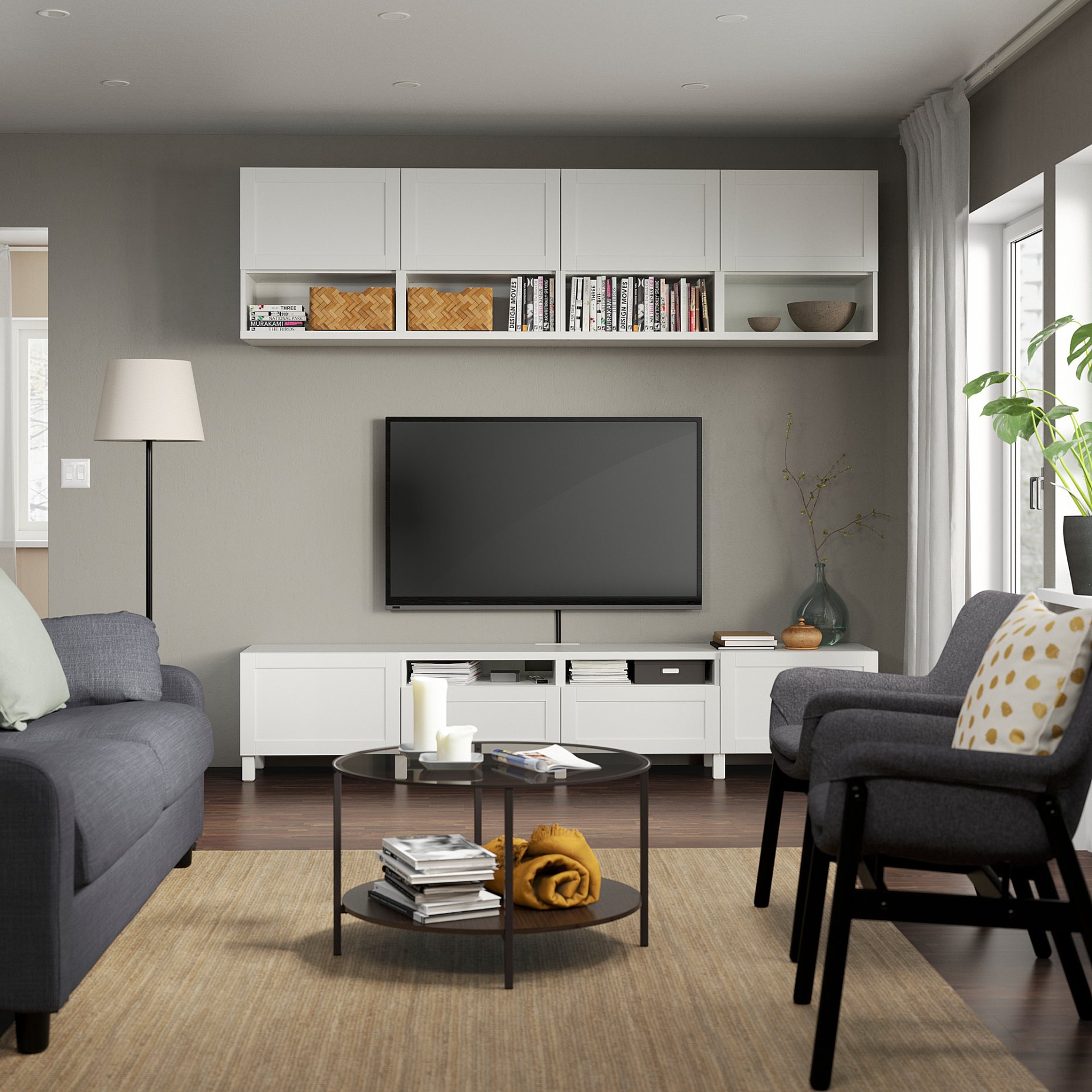 BESTÅ, TV storage combination/doors/drawers push open, 240x42x230 cm, 694.119.52