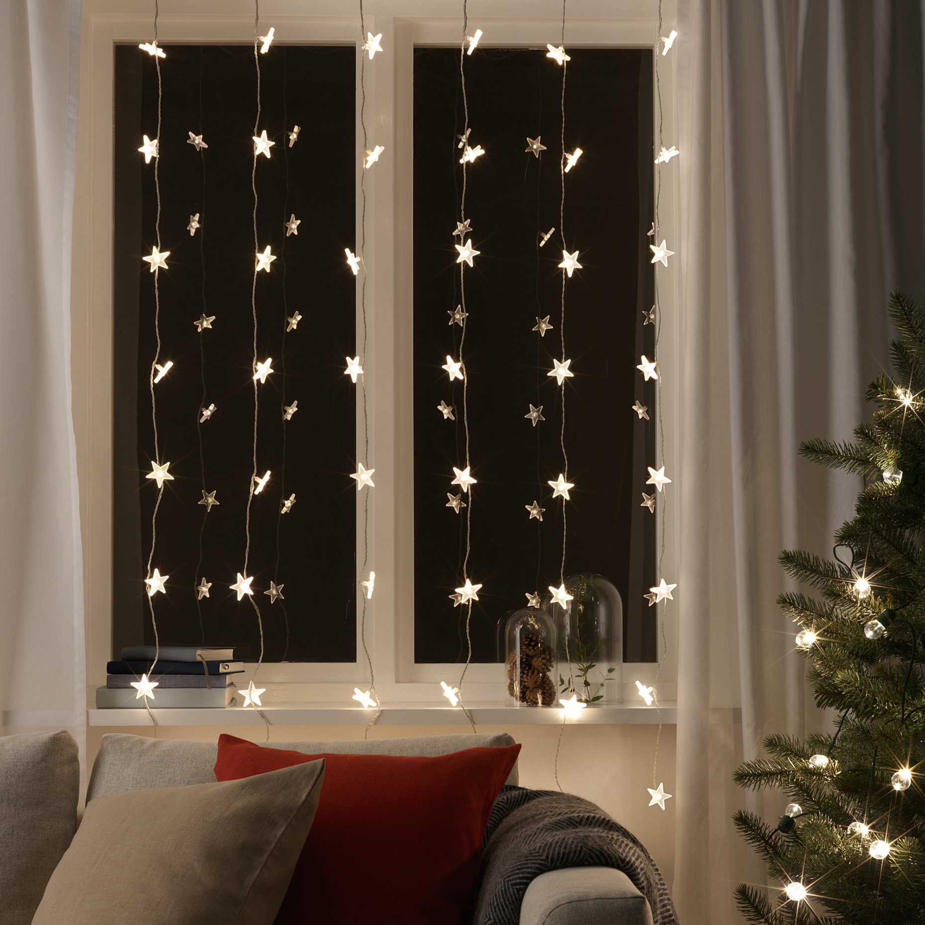 STRÅLA, lighting curtain with built-in LED light source/48 lights/star/οutdoor, 705.631.81