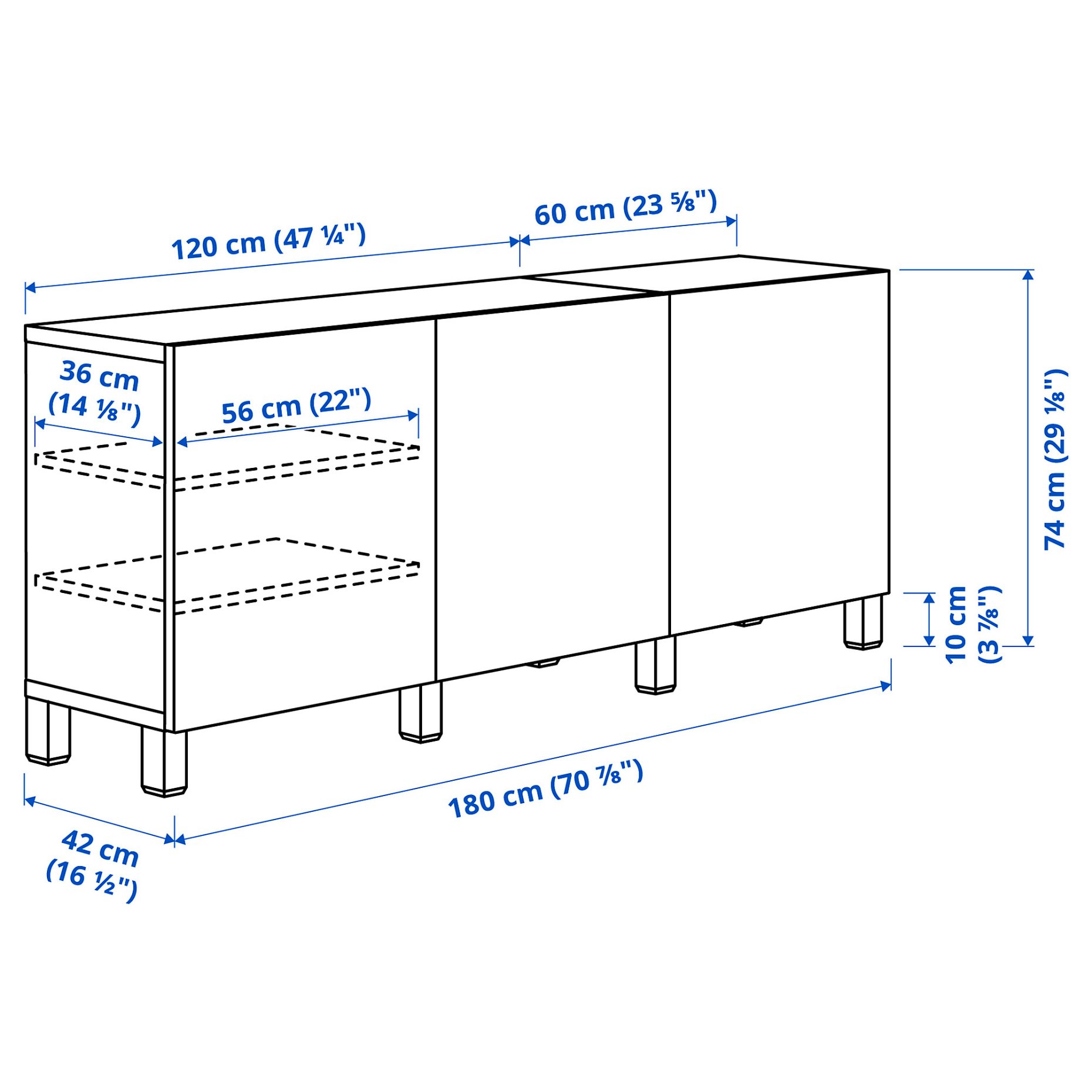 BESTÅ, storage combination with doors, 180x42x74 cm, 791.398.34