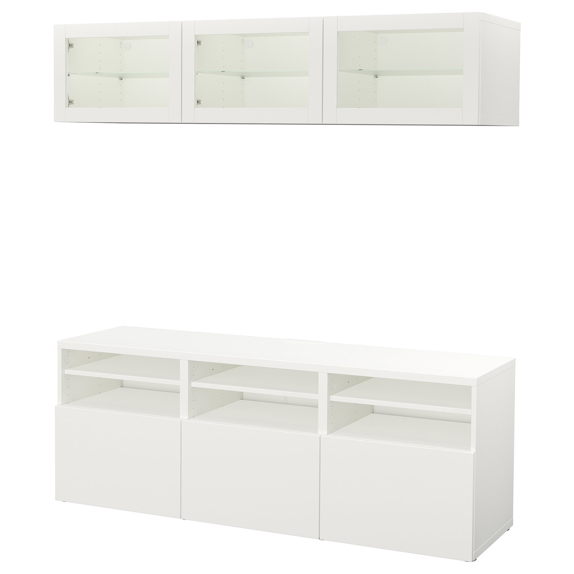 BESTÅ, σύνθεση αποθήκευσης TV/γυάλινες πόρτες/συρτάρια με μαλακό κλείσιμο, 180x42x192 cm, 794.071.91