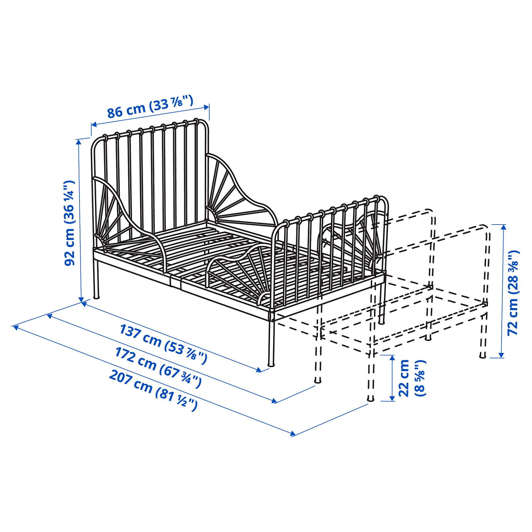MINNEN, extendable bed frame with slatted bed base, 80x200 cm, 794.188.06