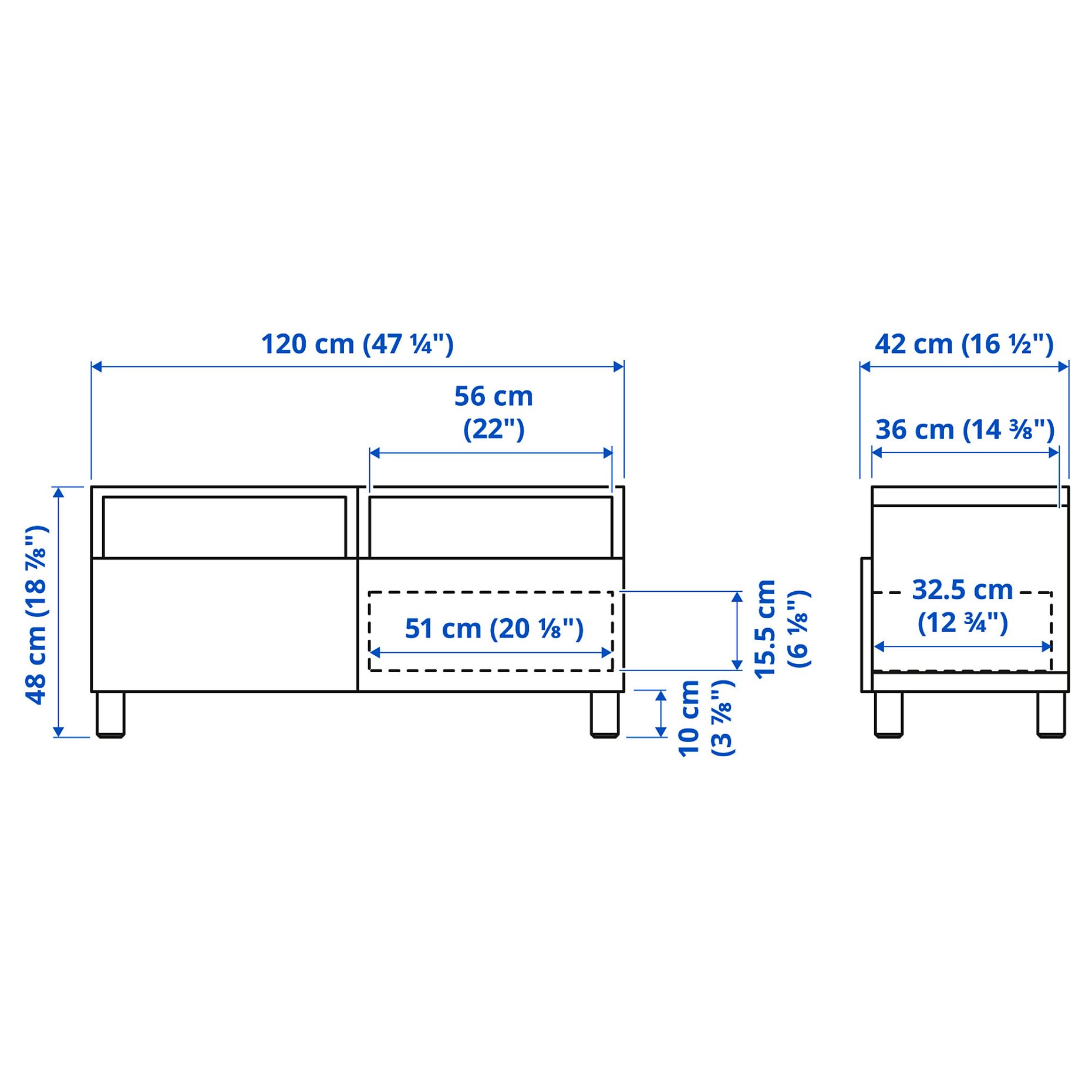 BESTÅ, TV bench with drawers soft closing, 120x42x48 cm, 794.358.63