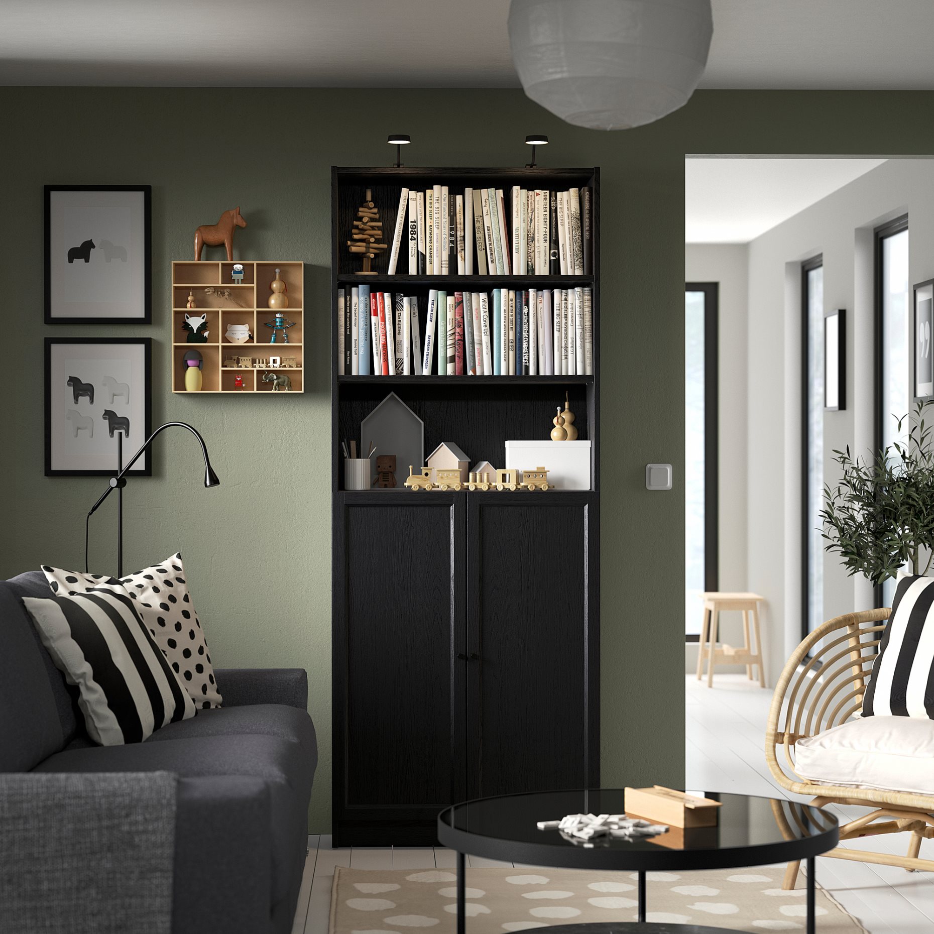 BILLY/OXBERG, bookcase with doors, 80x30x202 cm, 794.833.64