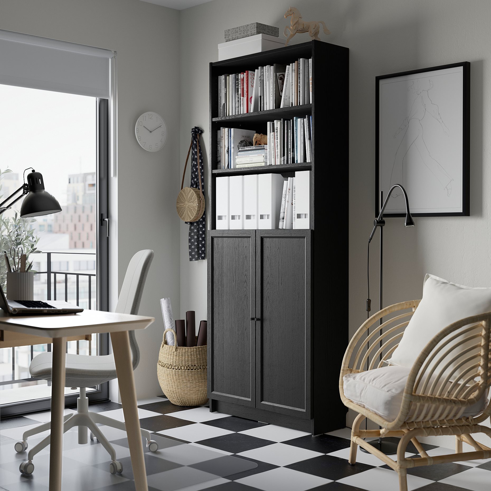 BILLY/OXBERG, bookcase with doors, 80x30x202 cm, 794.833.64