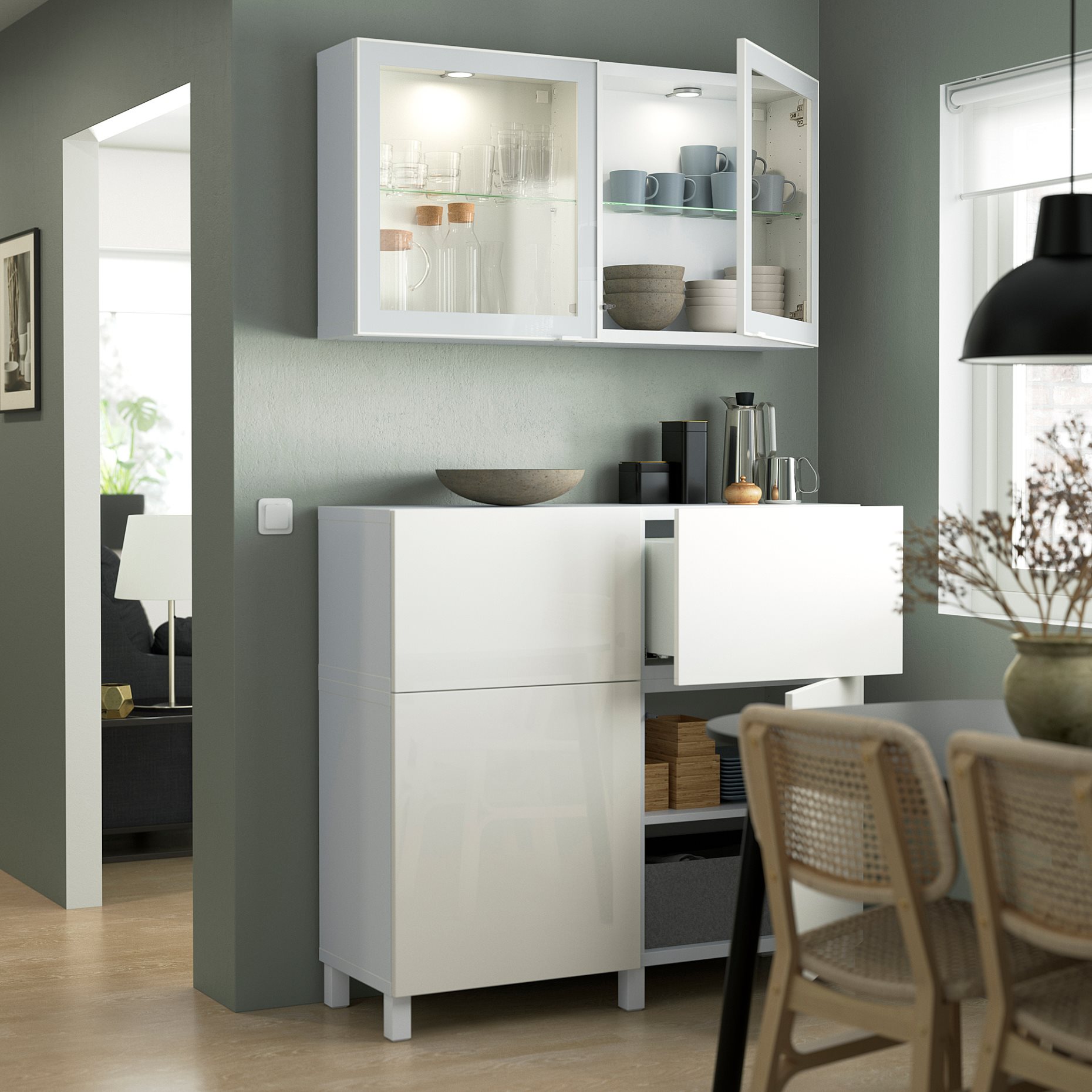 BESTÅ, storage combination with doors/drawers push open, 120x42x213 cm, 794.888.23
