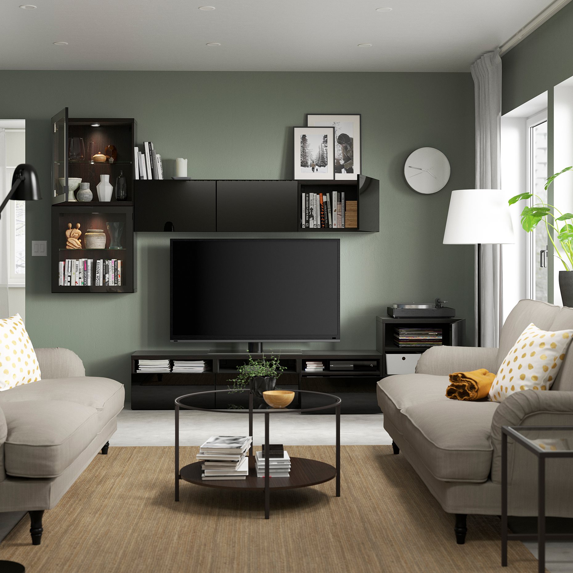 BESTÅ, TV storage combination/glass doors/drawers push open, 300x42x211 cm, 894.067.18