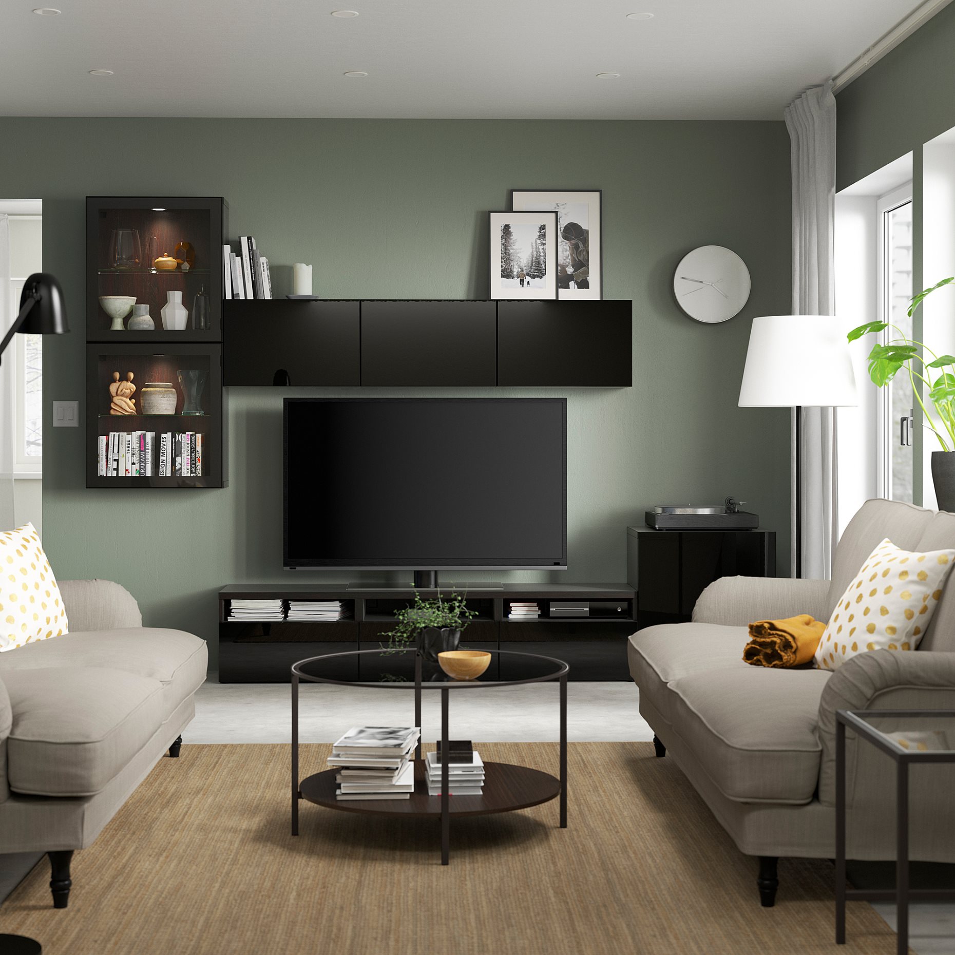 BESTÅ, TV storage combination/glass doors/drawers push open, 300x42x211 cm, 894.067.18