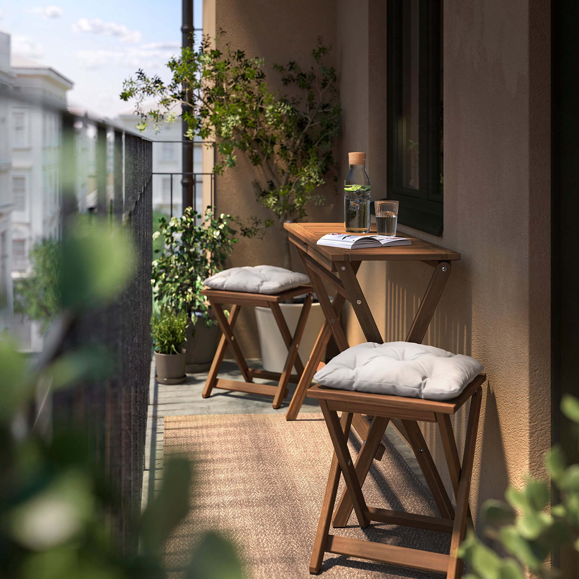 NÄMMARÖ, table and 2 stools, folding/outdoor, 108x37 cm, 895.826.55
